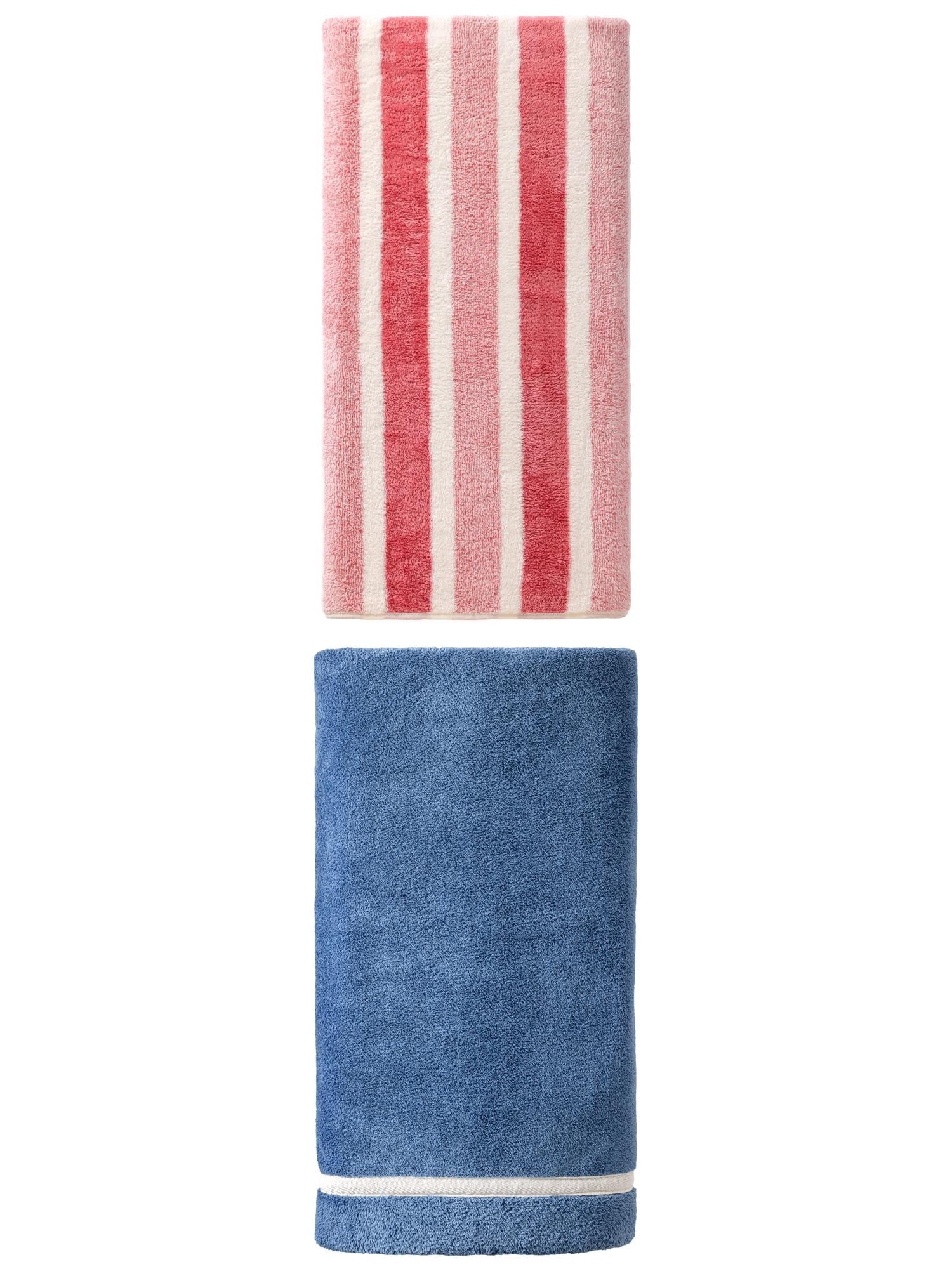 Unique Bargains Extra Fluffy Superior Absorbent Coral Fleece Bath Towel 2 Pack Dark Blue/Pink 63" x 31"/71" x 35"
