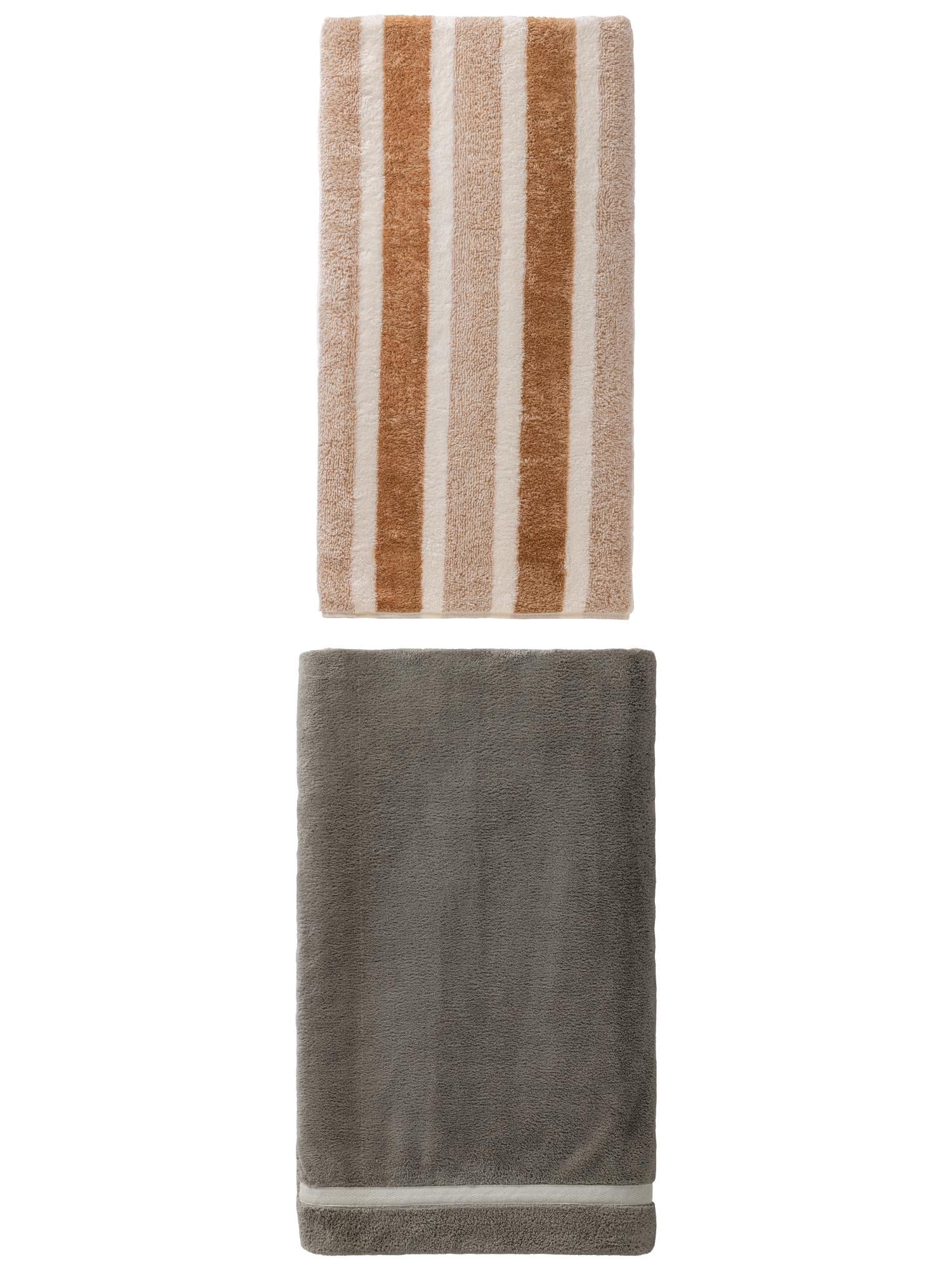 Unique Bargains Extra Fluffy Superior Absorbent Coral Fleece Bath Towel 2 Pack Dark Grey/Brown 63" x 31"/71" x 35"