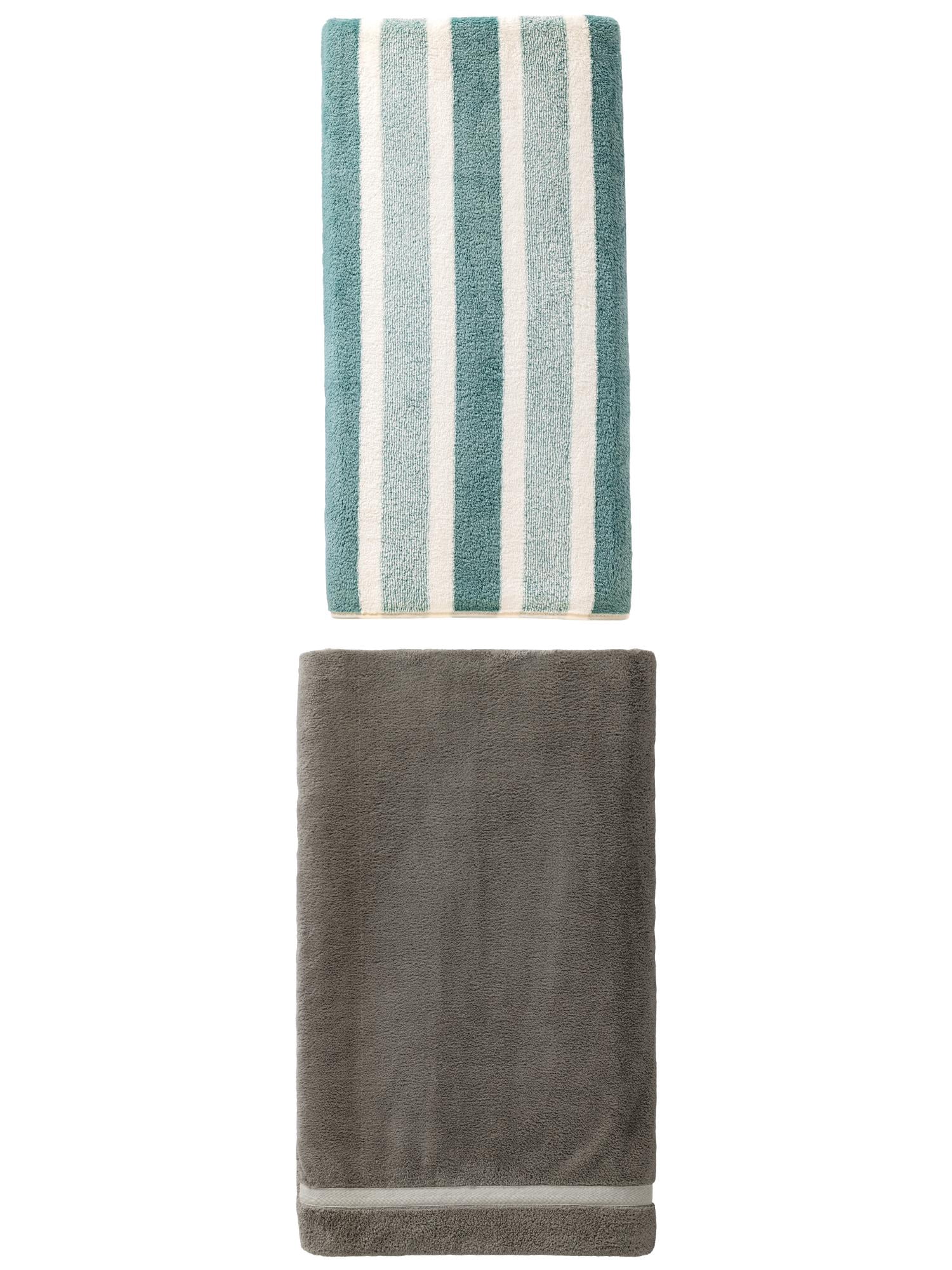 Unique Bargains Extra Fluffy Superior Absorbent Coral Fleece Bath Towel 2 Pack Dark Grey/Green 63" x 31"/71" x 35"