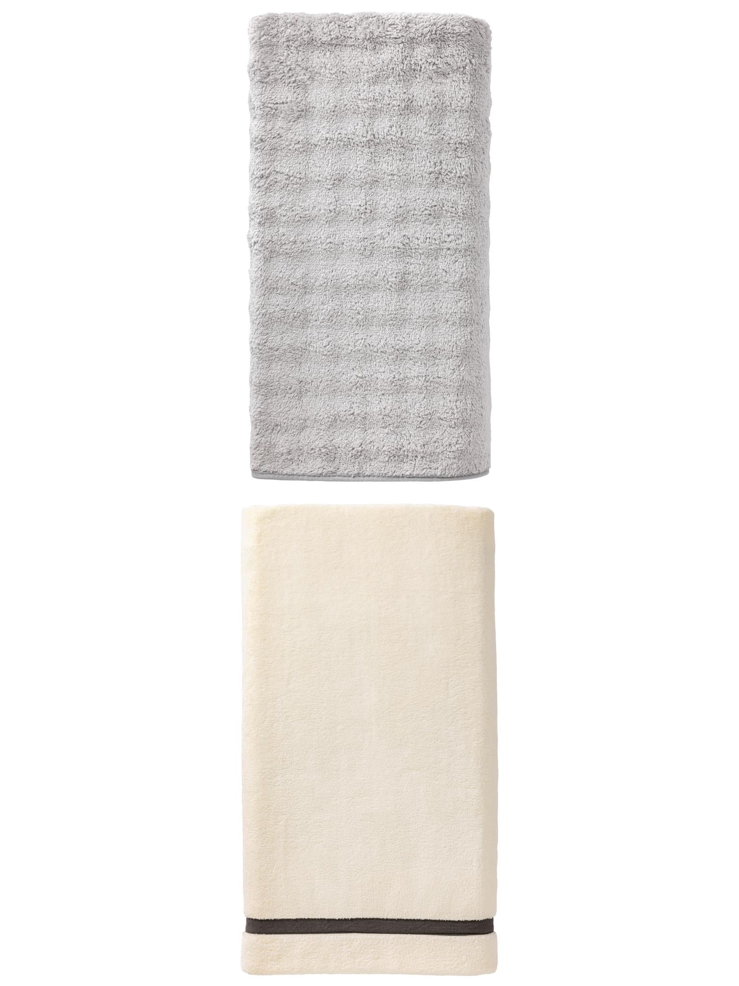 Unique Bargains Extra Gentle Strong Absorbency Coral Fleece Bath Towel 2 Pack Beige/Grey 63" x 31"/55" x 28"