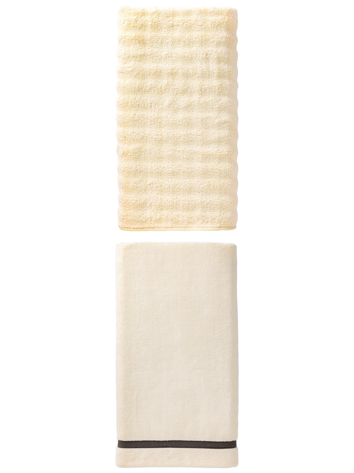 Unique Bargains Extra Gentle Strong Absorbency Coral Fleece Bath Towel 2 Pack Beige/White 63" x 31"/55" x 28"