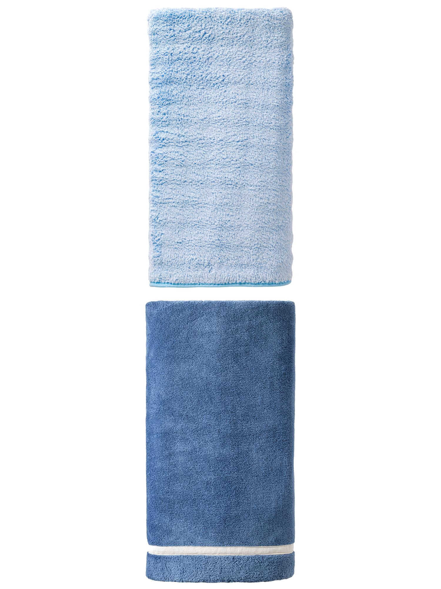 Unique Bargains Extra Gentle Strong Absorbency Coral Fleece Bath Towel 2 Pack Dark Blue/Blue 63" x 31"/55" x 28"