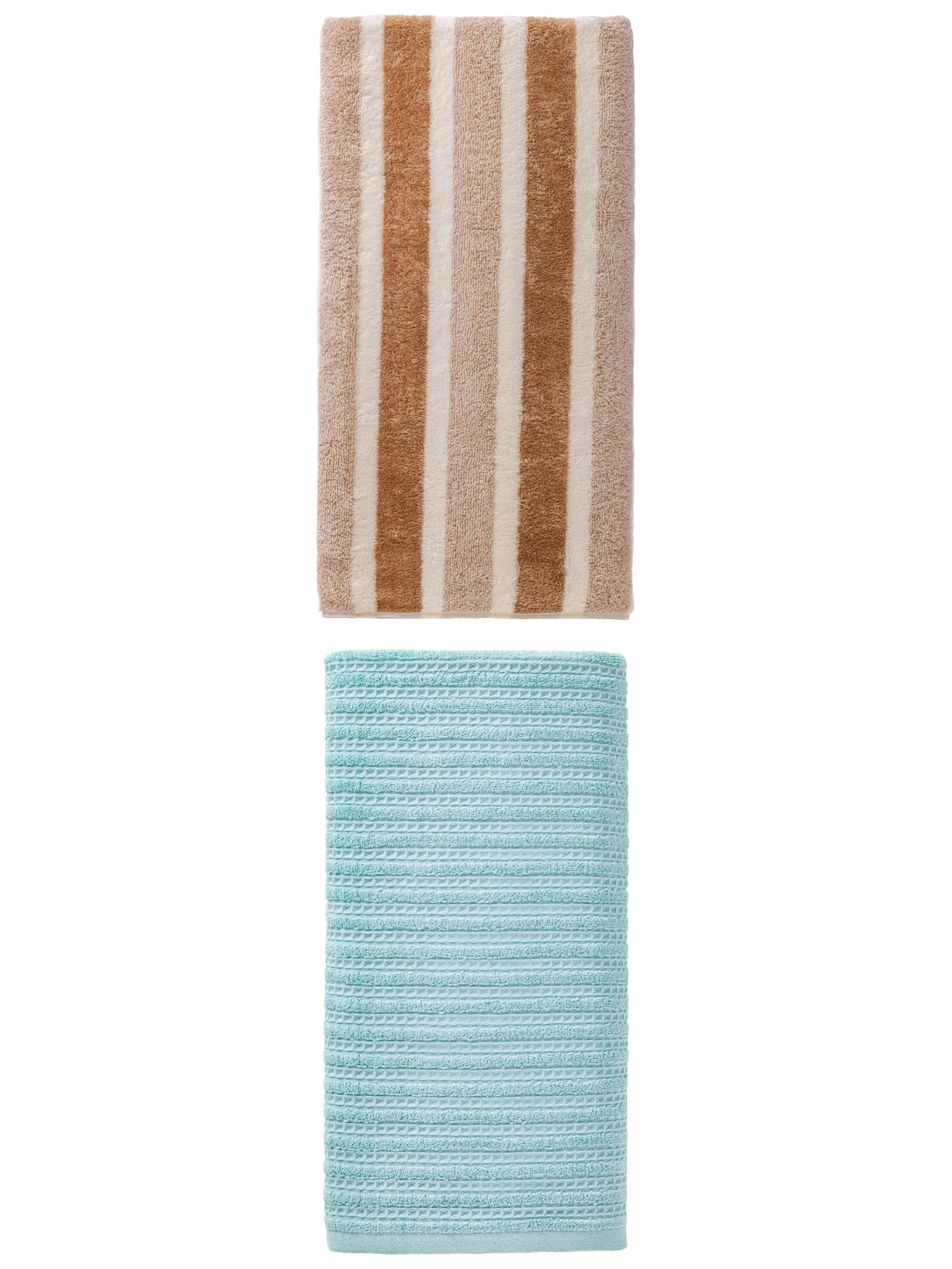 Unique Bargains Extra Soft Plush Bath Towel 2 Pack Brown/Blue 71" x 35"/55" x 28"