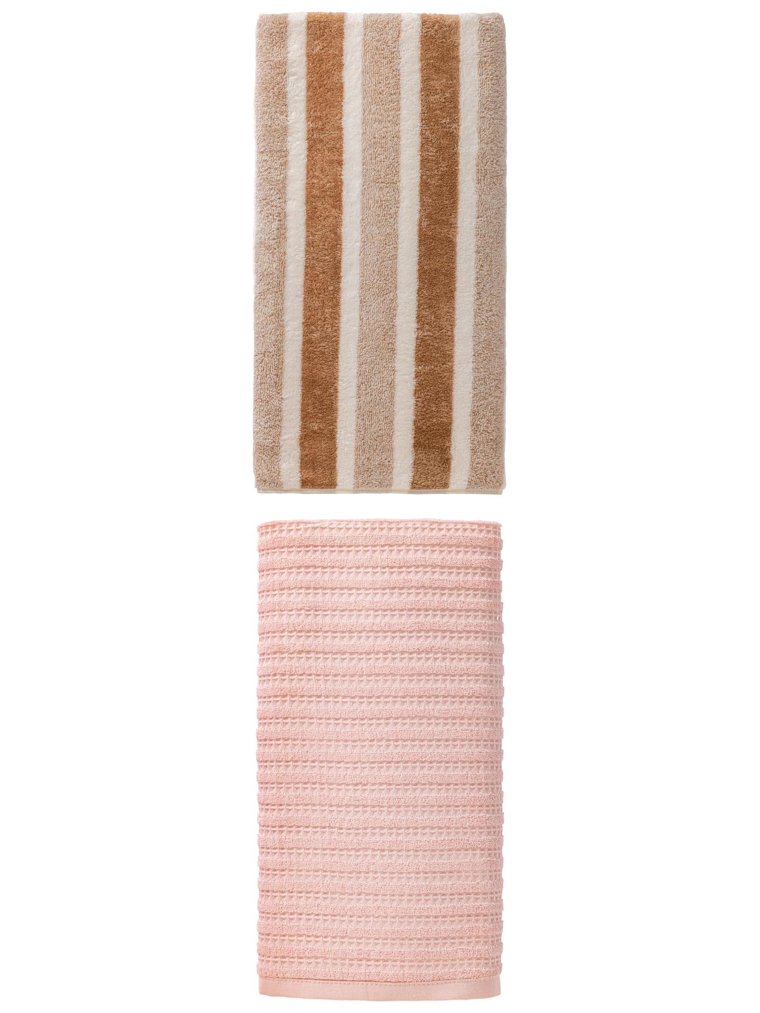 Unique Bargains Extra Soft Plush Bath Towel 2 Pack Brown/Pink 71" x 35"/55" x 28"