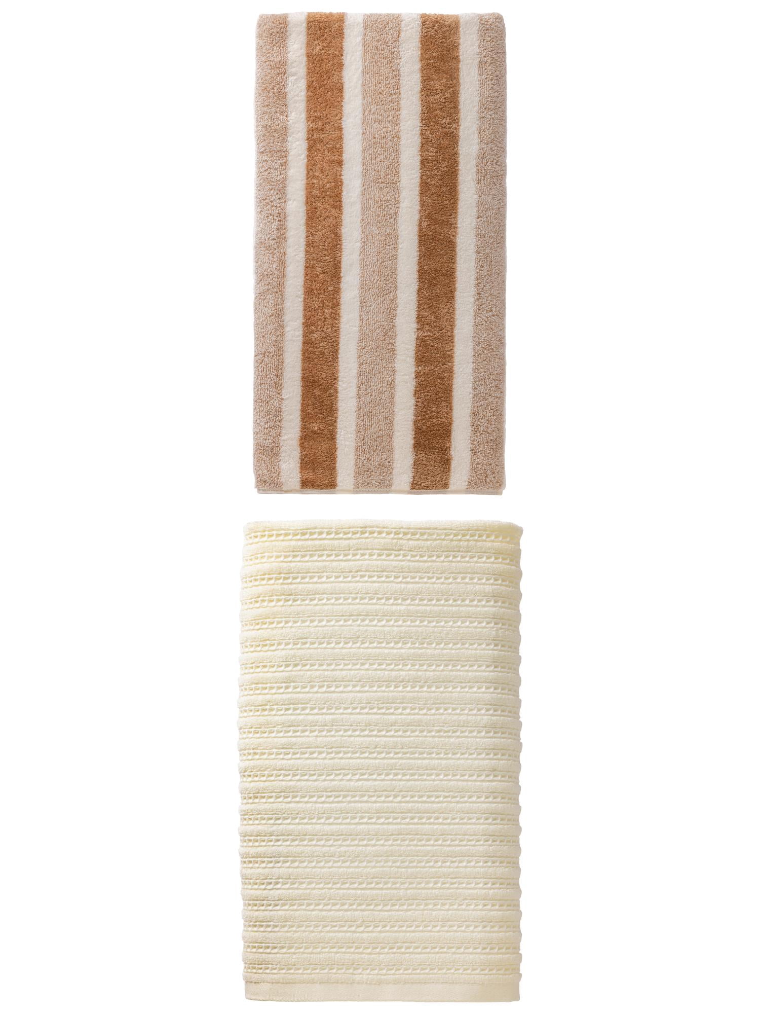 Unique Bargains Extra Soft Plush Bath Towel 2 Pack Brown/White 71" x 35"/55" x 28"