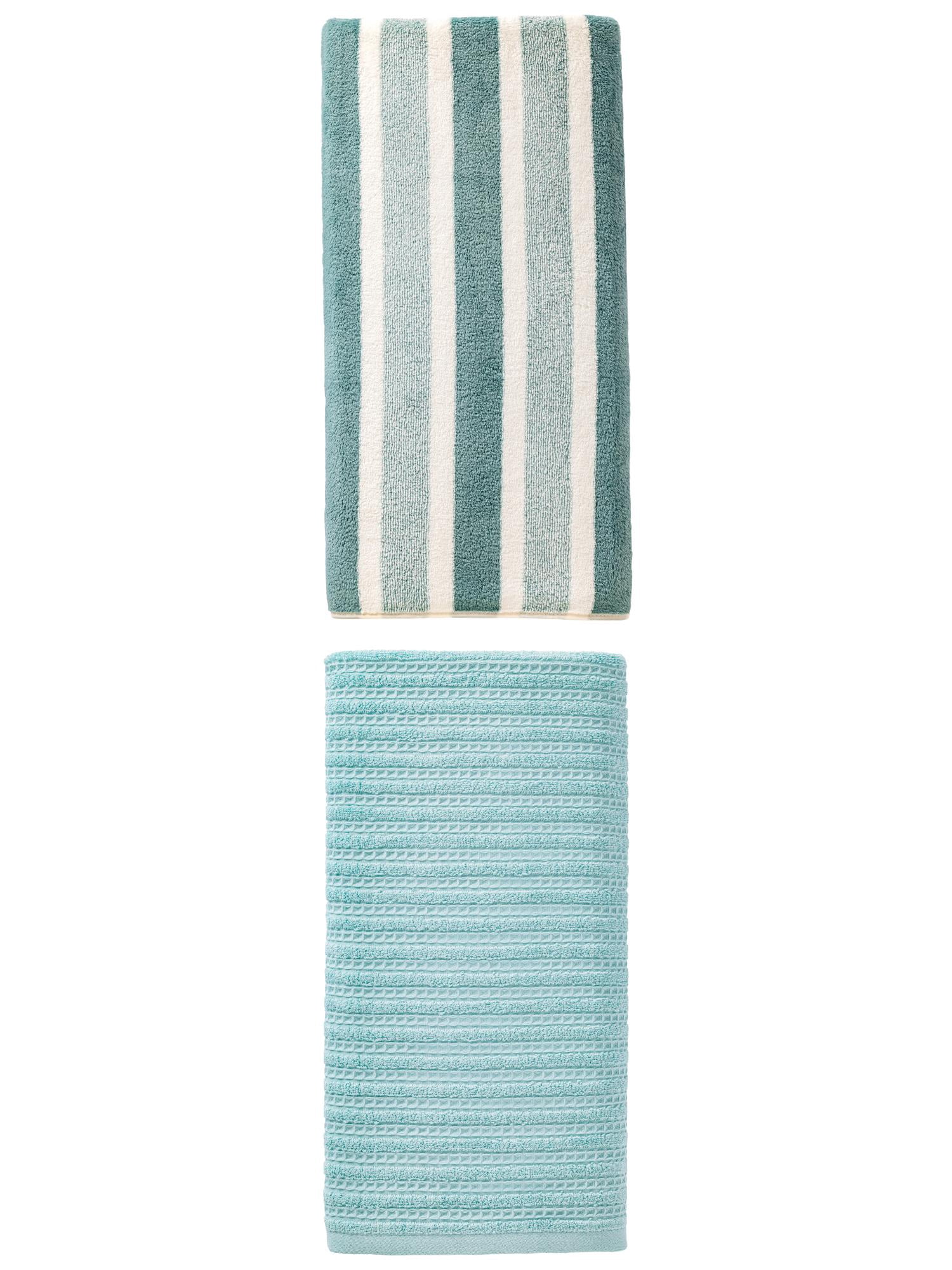 Unique Bargains Extra Soft Plush Bath Towel 2 Pack Green/Blue 71" x 35"/55" x 28"