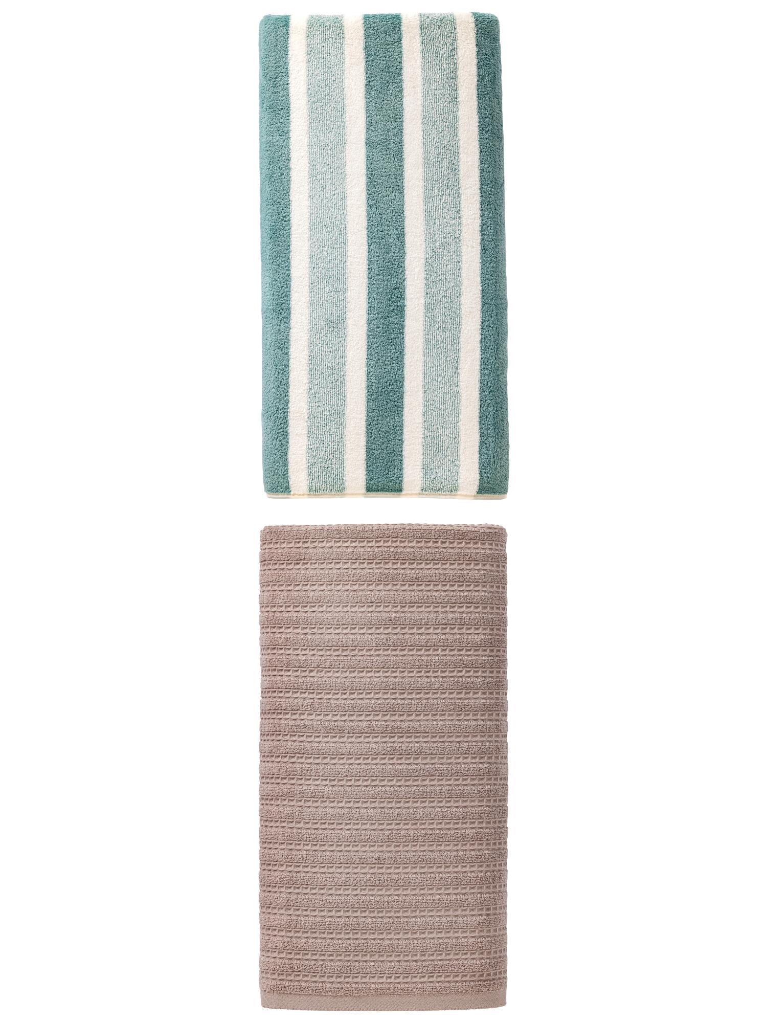Unique Bargains Extra Soft Plush Bath Towel 2 Pack Green/Grey 71" x 35"/55" x 28"