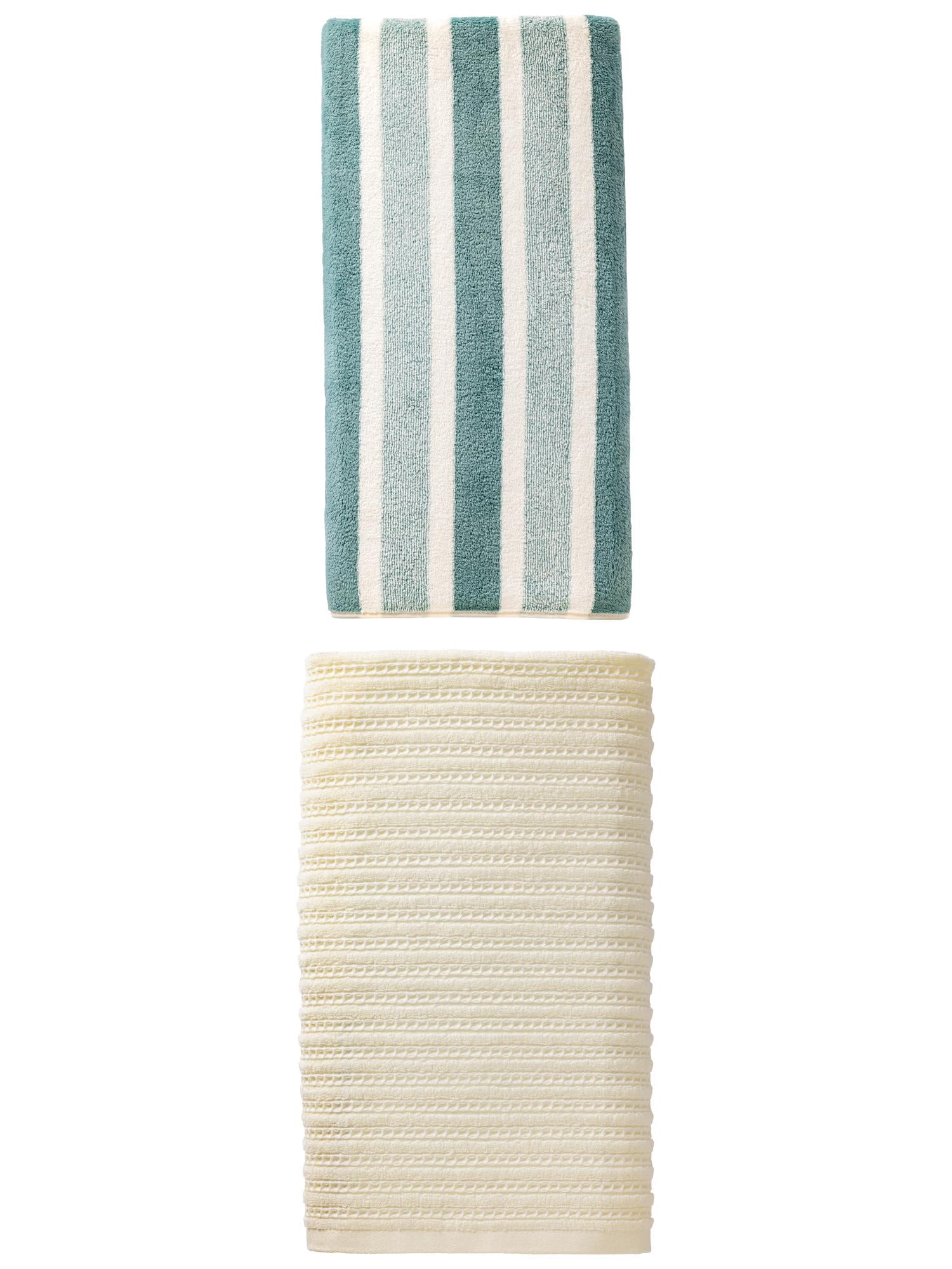 Unique Bargains Extra Soft Plush Bath Towel 2 Pack Green/White 71" x 35"/55" x 28"