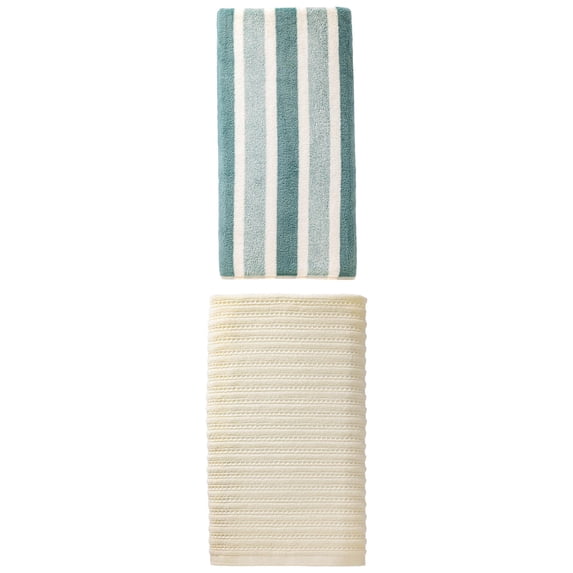 Unique Bargains Extra Soft Plush Bath Towel 2 Pack Green/White 71" x 35"/55" x 28"