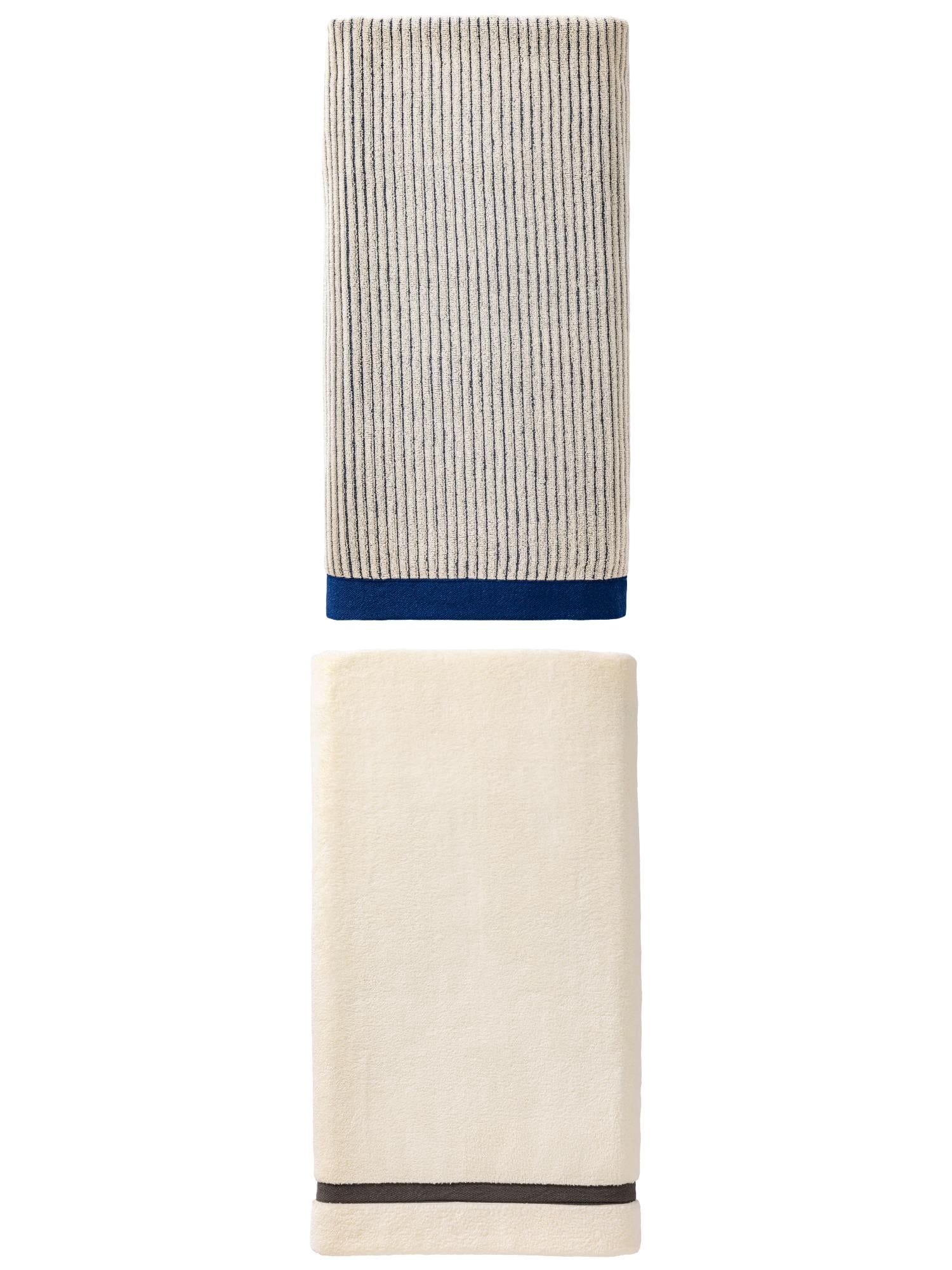 Unique Bargains Extra Soft Superior Absorbent Coral Fleece Bath Towel 2 Pack Beige/Blue 63" x 31"/55" x 28"