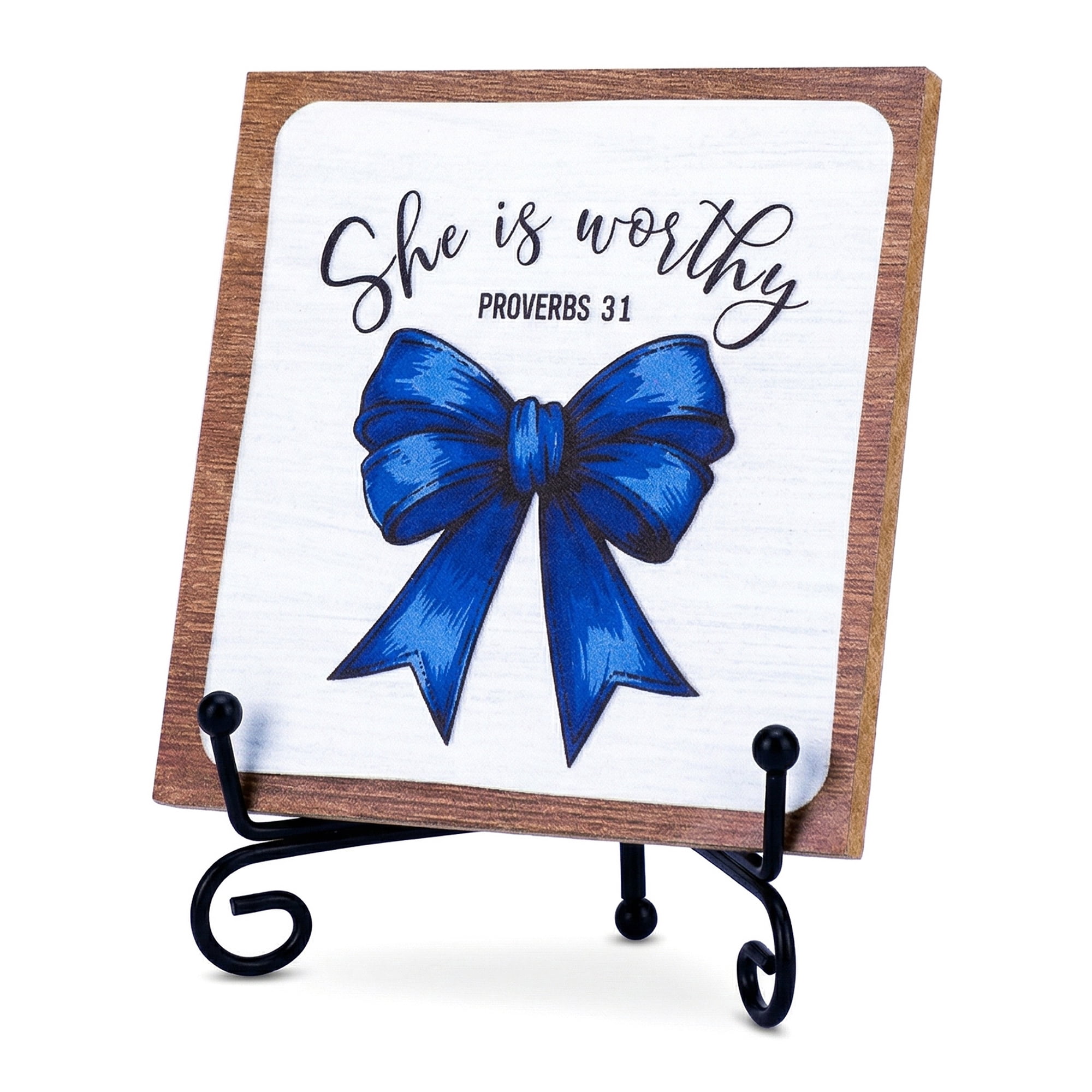 Unique Bargains Extra Stable Desk Sign Gift Square Keepsake Plaque Bow Pattern 3.9in