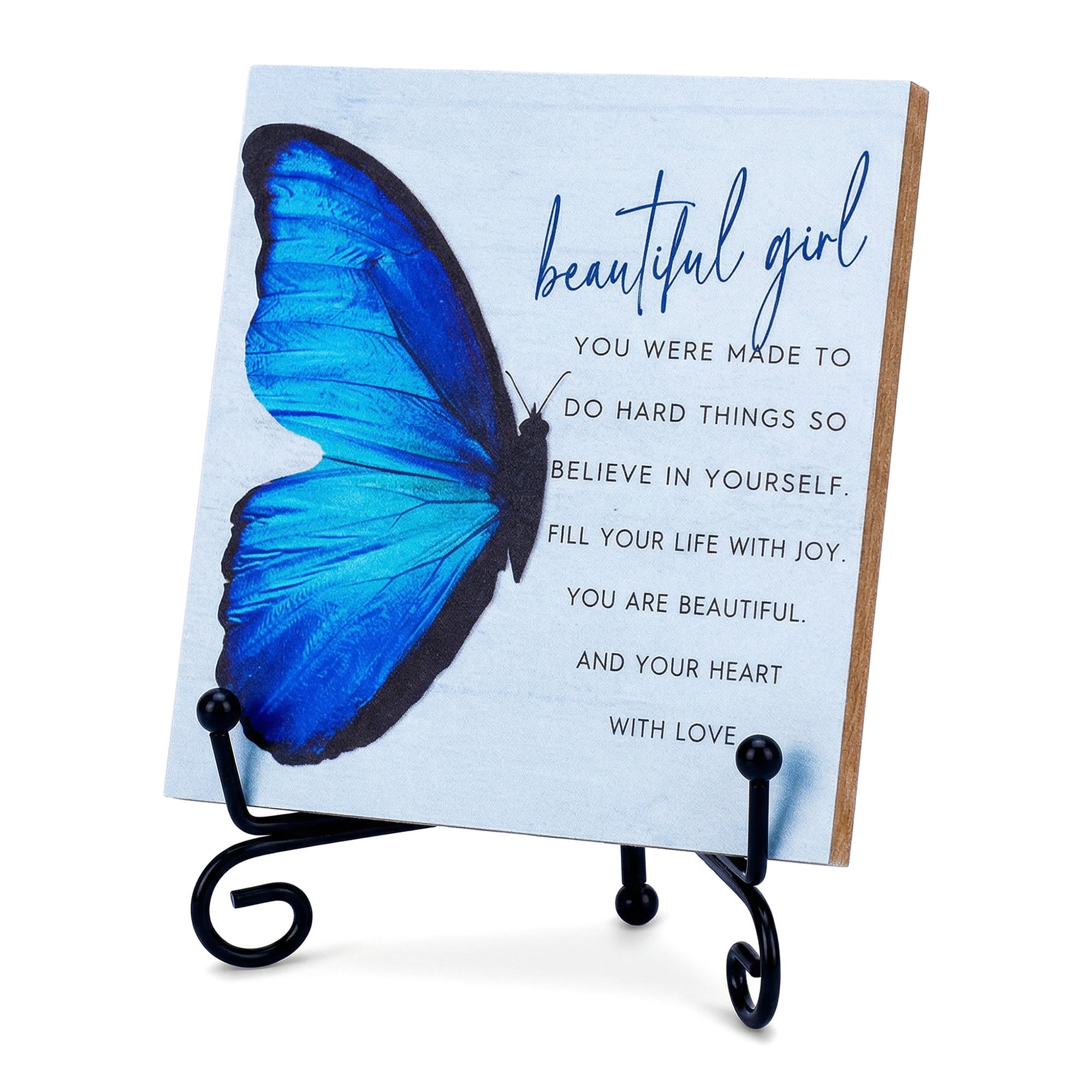 Unique Bargains Extra Stable Desk Sign Gift Square Keepsake Plaque Butterfly 3.9in