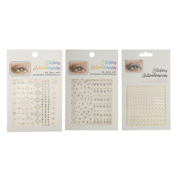 NOMADIC NOOK Eye-catching Face Rhinestone Stickers 3 Pcs White Beige