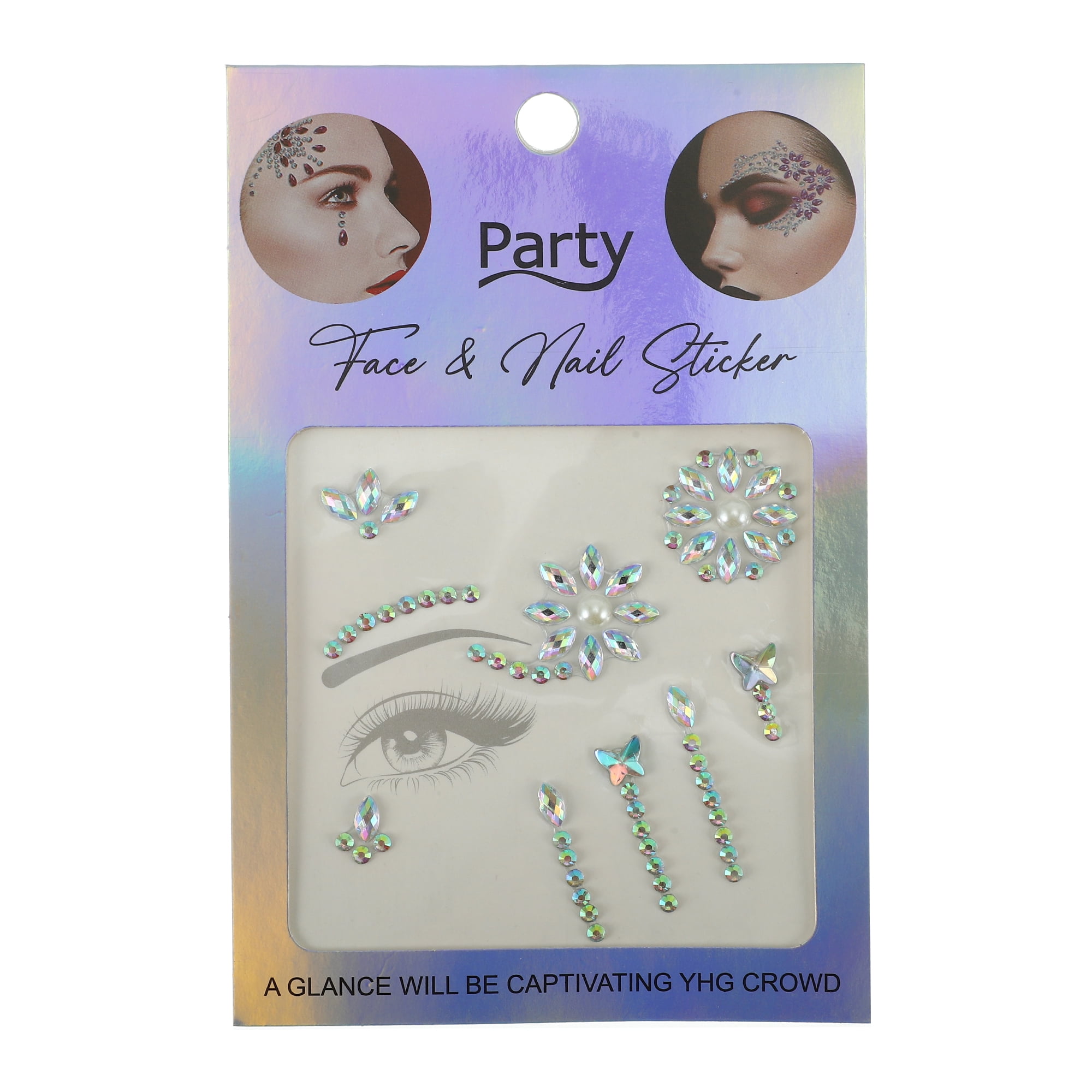 Unique Bargains Eye-catching Face Rhinestone Stickers White Assorted Color 1 Pc