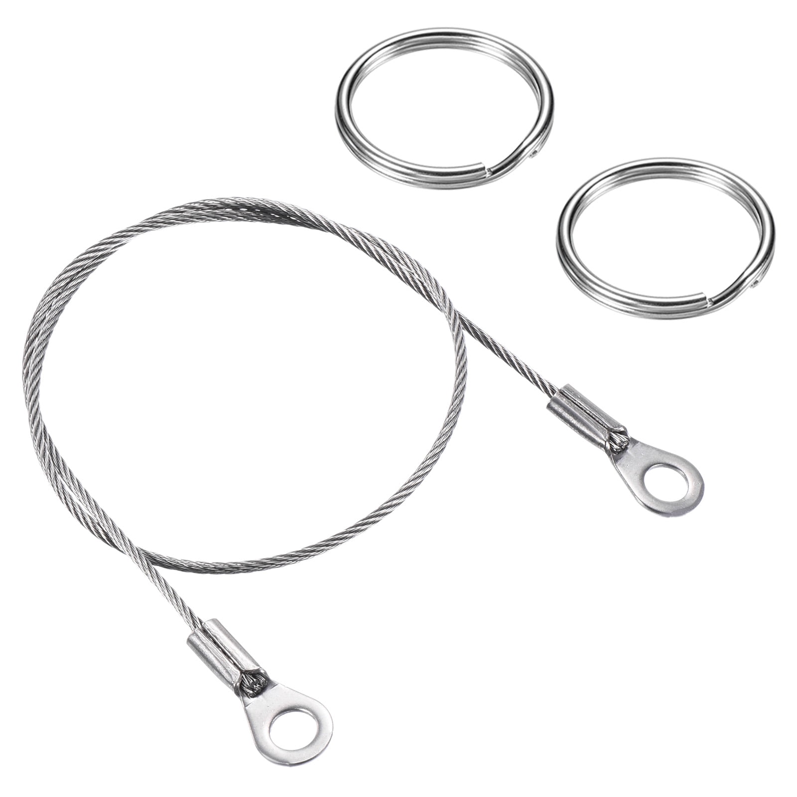 Unique Bargains Eyelets Ended Security Wire Rope with Key Ring Silver Tone 1.5mmx30cm