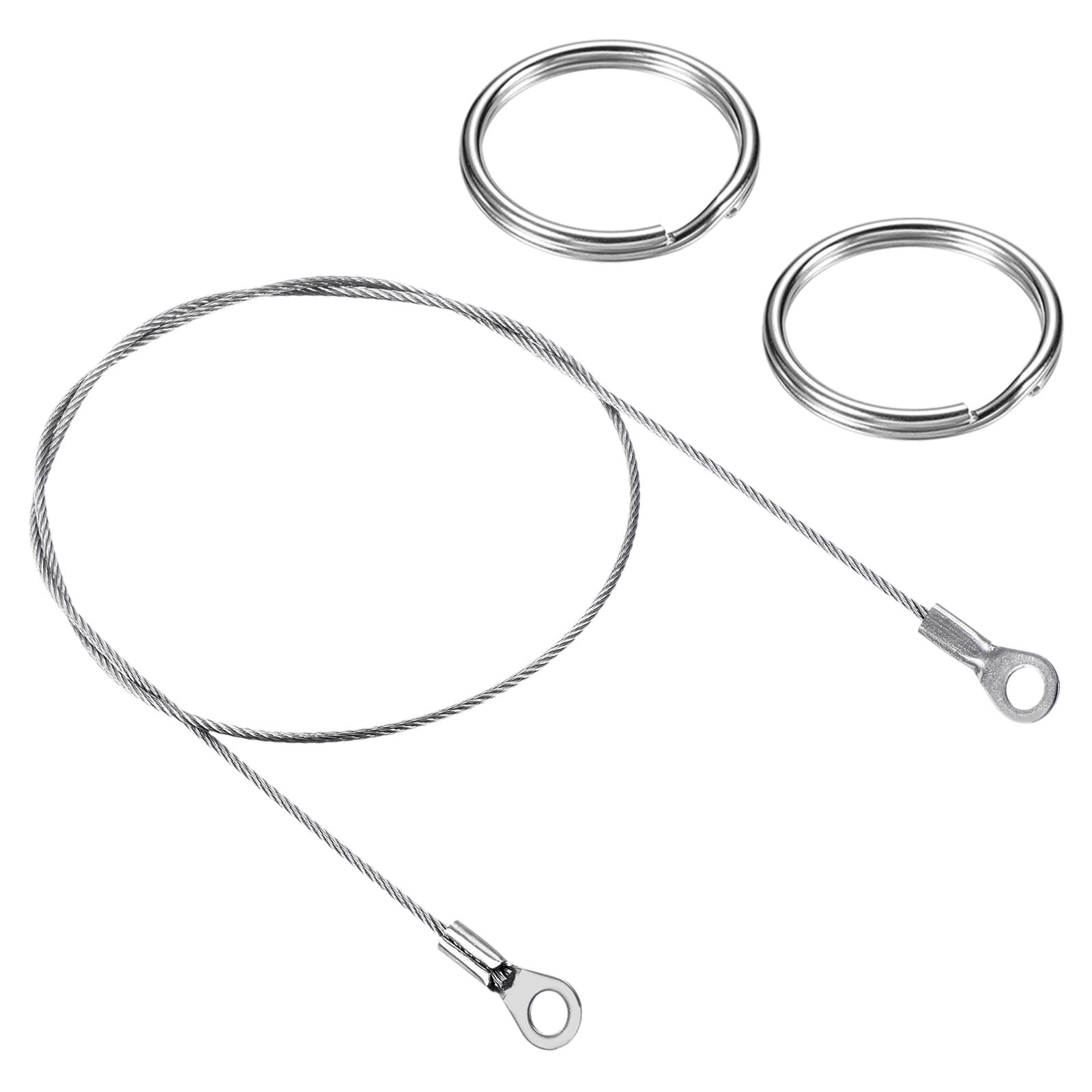 Unique Bargains Eyelets Ended Security Wire Rope with Key Ring Silver Tone 1.5mmx50cm