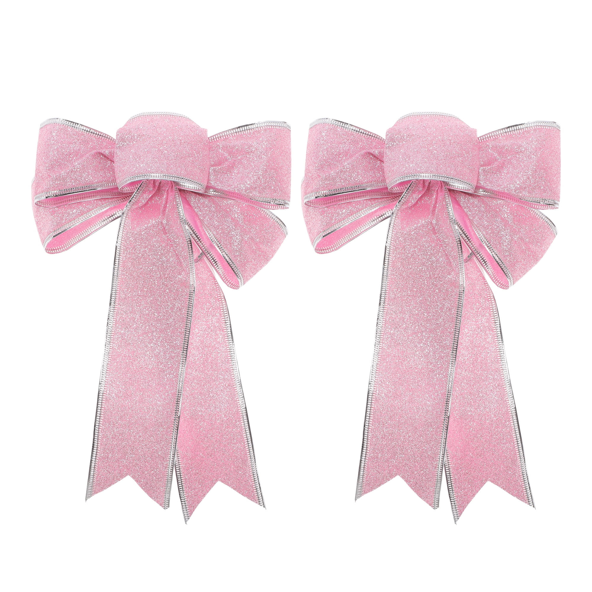 Unique Bargains Fabric Gift Bow Decoration 7.09"x9.06" 2 Pcs Silver Tone Pink
