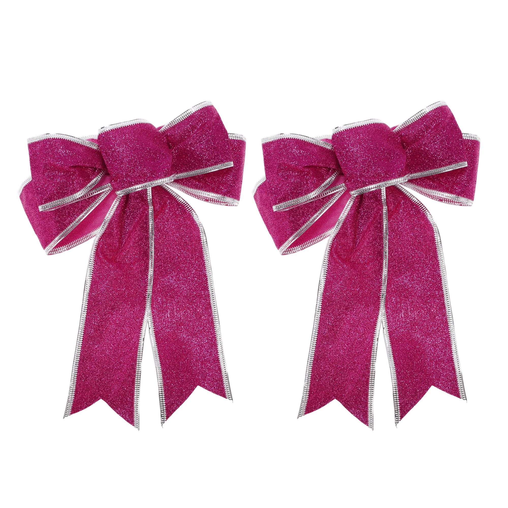 Unique Bargains Fabric Gift Bow Decoration 7.09"x9.06" 2 Pcs Silver Tone Rose Red