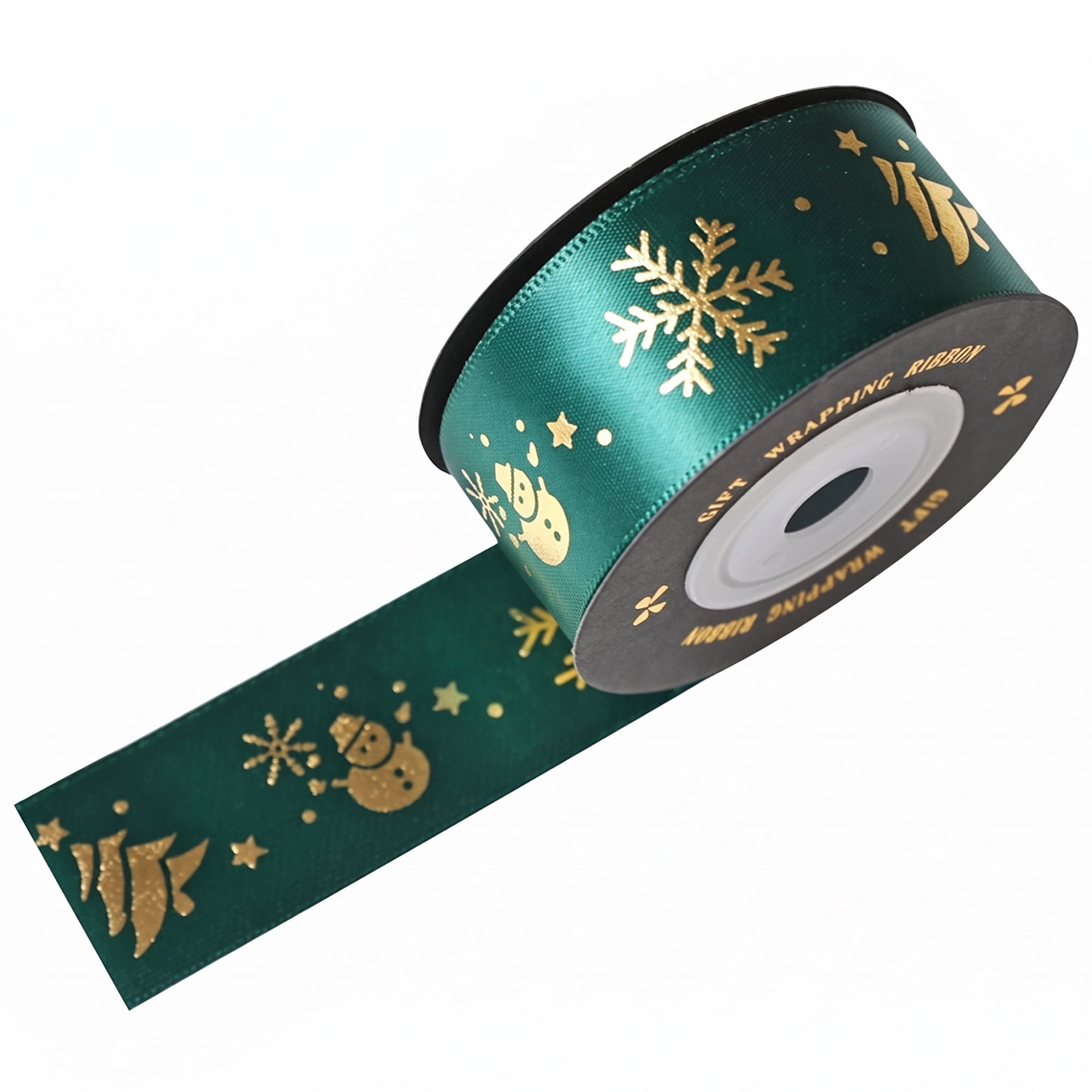 Unique Bargains Fabric Ribbon for Gift Wrapping Green Snowflake Pattern 5.5 Yard
