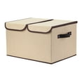 thumbnail image 1 of Unique Bargains Fabric Storage Bin Cube with Handle and Lid Collapsible Basket Beige, 1 of 7