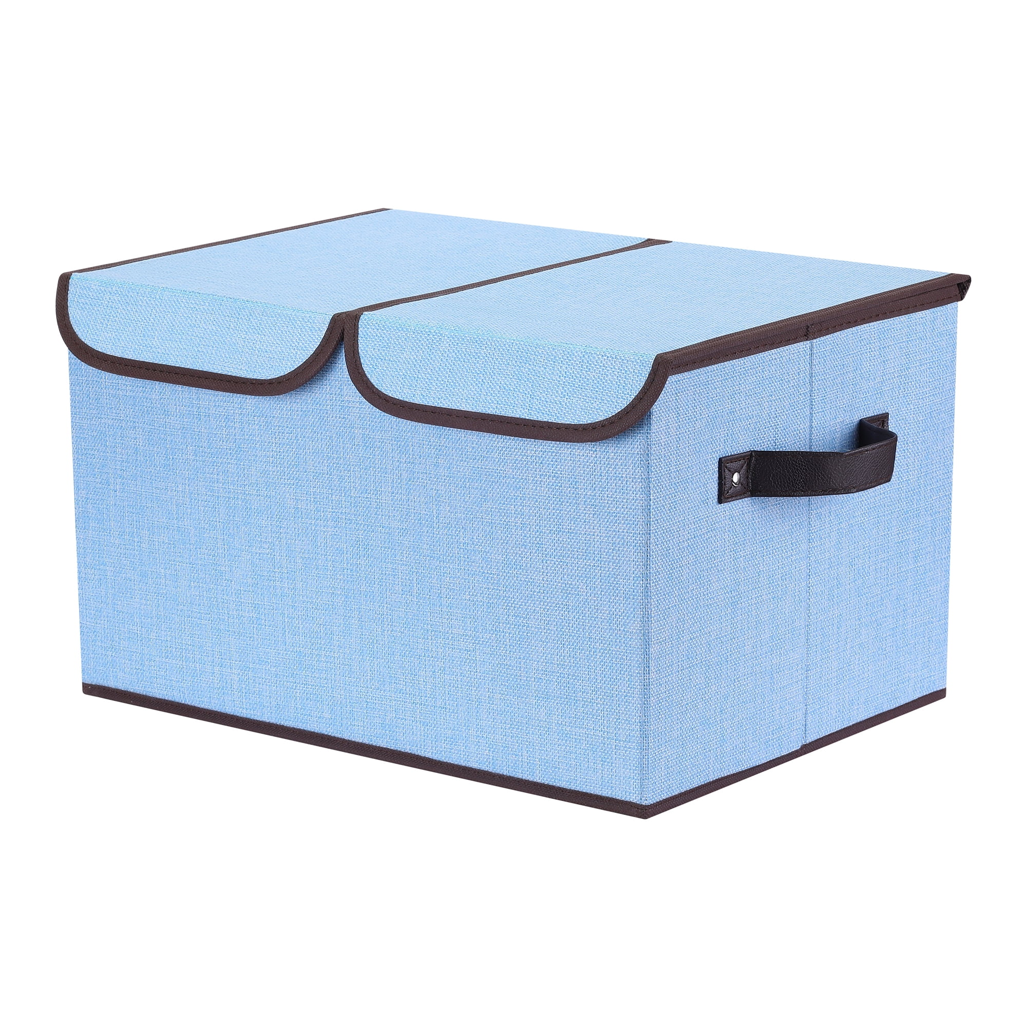 Unique Bargains Fabric Storage Bin Cube with Handle and Lid Collapsible Basket Blue
