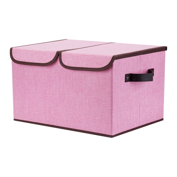 Unique Bargains Fabric Storage Bin Cube with Handle and Lid Collapsible Basket Pink
