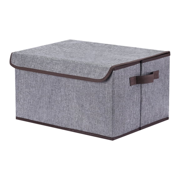 Unique Bargains Fabric Storage Bin Cube with Handles and Lid Grey 15.7*11.8*8.7in