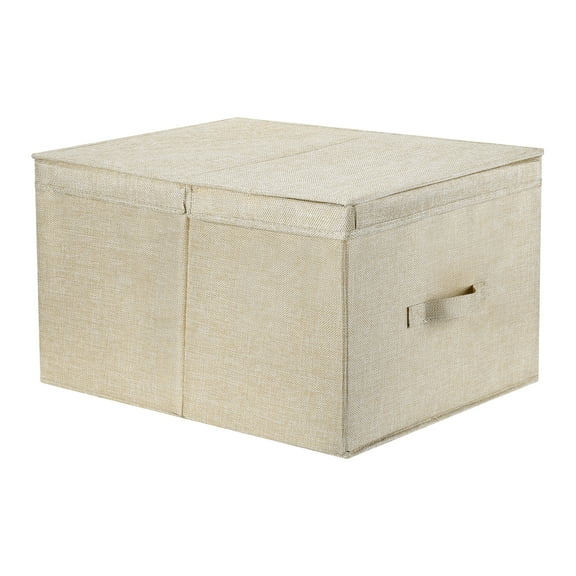 Unique Bargains Fabric Storage Bin Cube with Lid and Handle Beige 20*16*11.5in