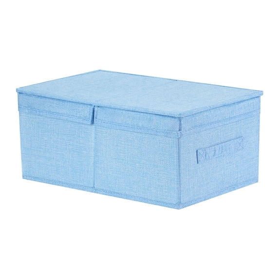 Unique Bargains Fabric Storage Bin Cube with Lid and Handle Blue 16*9.5*7in