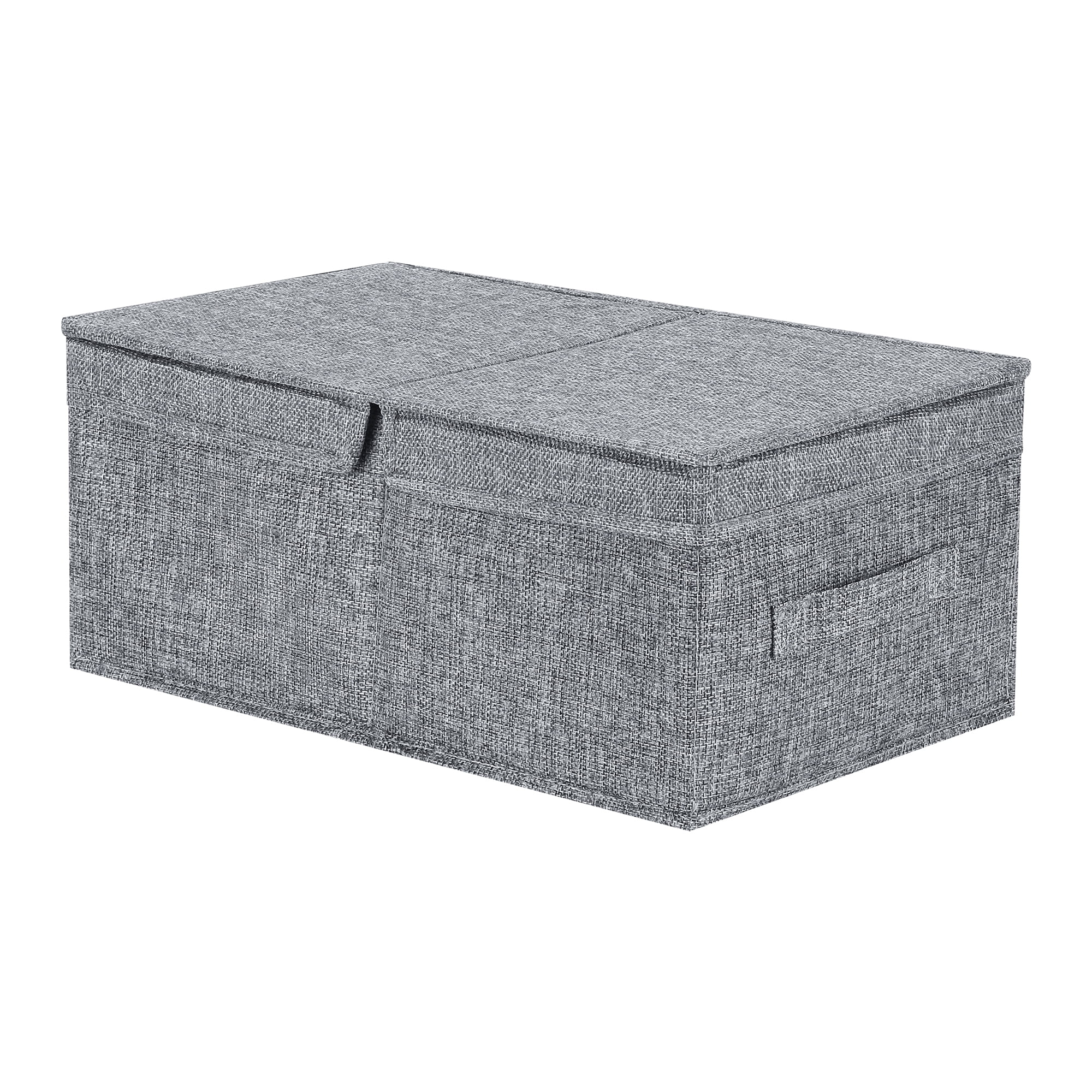 Unique Bargains Fabric Storage Bin Cube with Lid and Handle Grey 16*9.5*7in