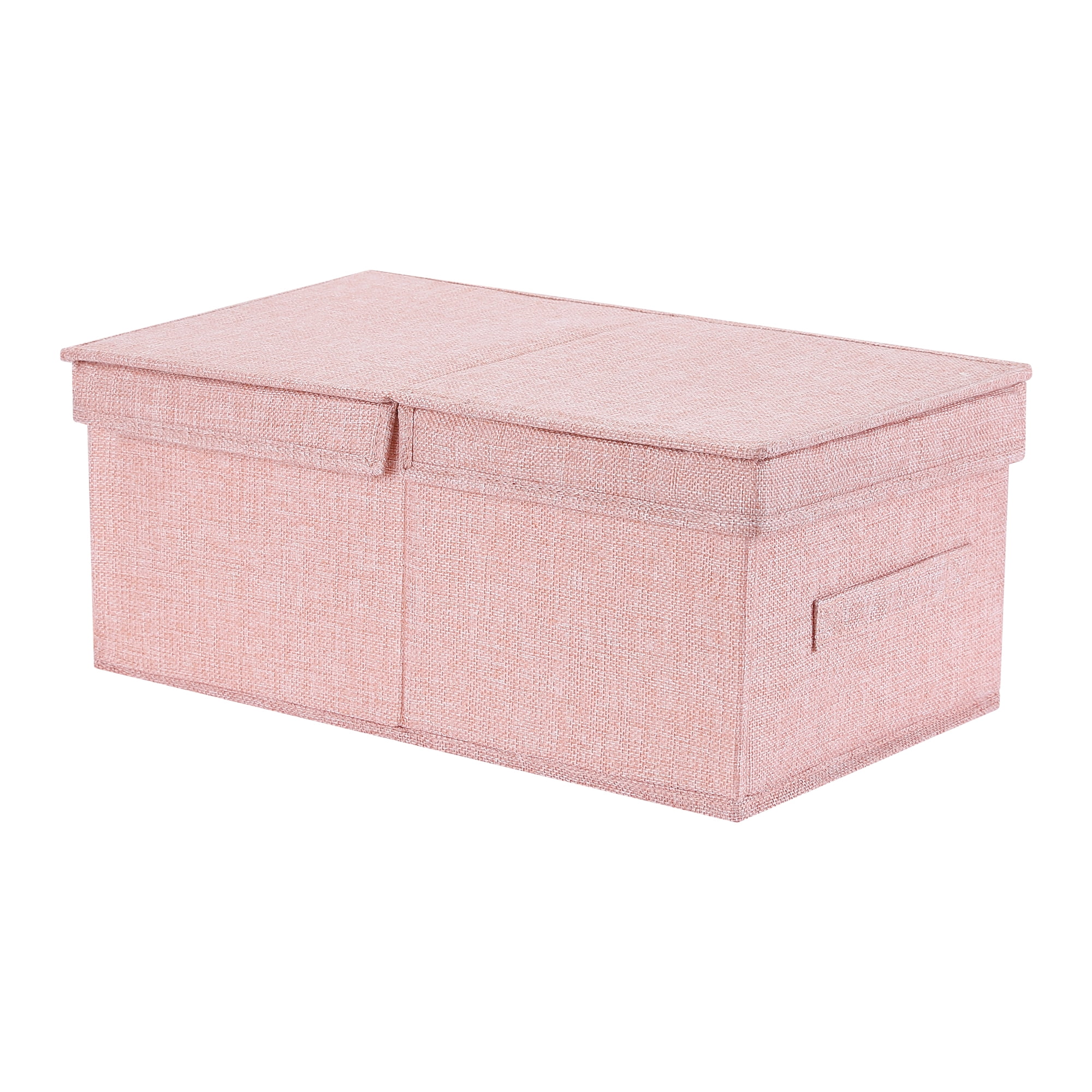 Unique Bargains Fabric Storage Bin Cube with Lid and Handle Pink 16*9.5*7in