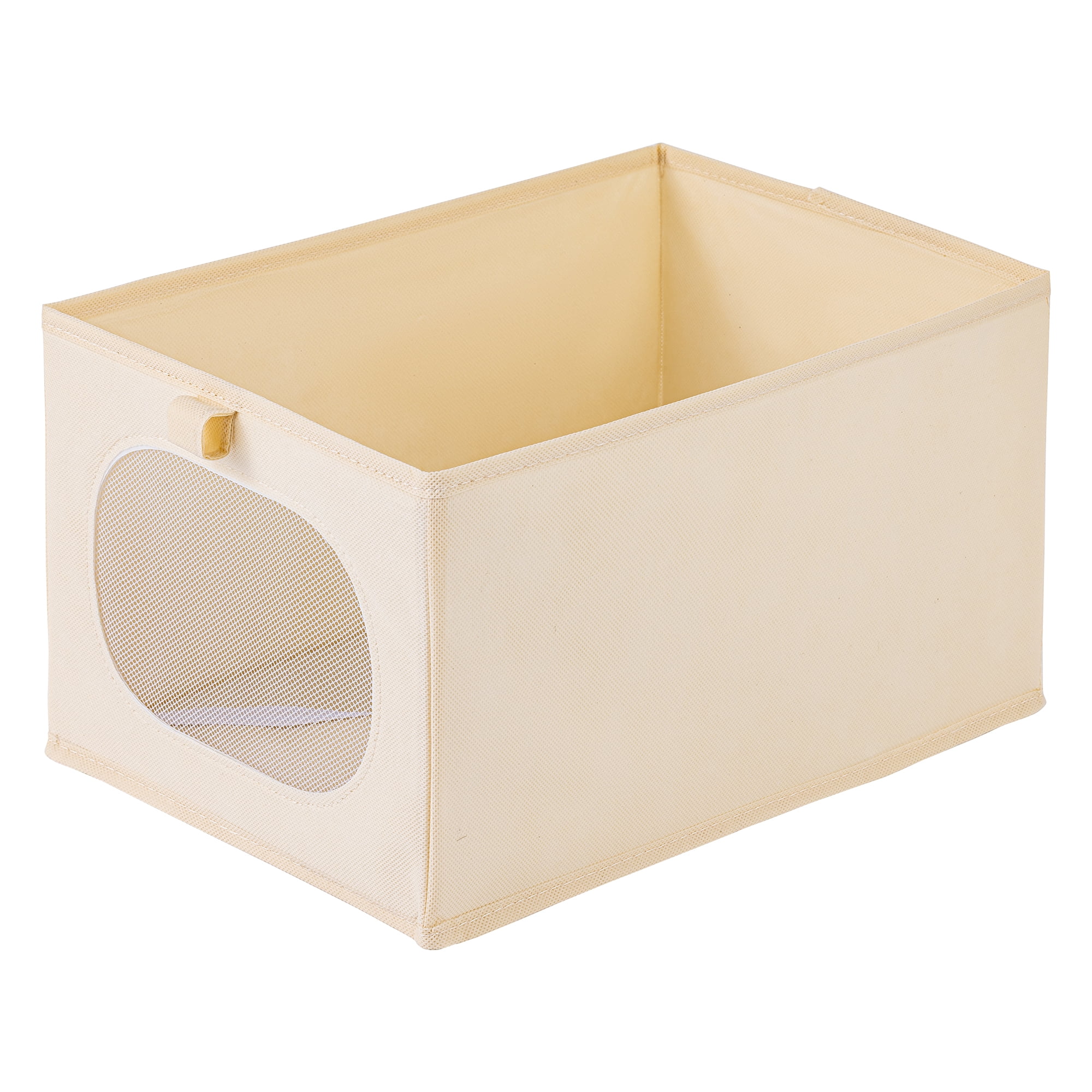 Unique Bargains Fabric Storage Bin With Bottom Beige 14.2*9.8*7.9in