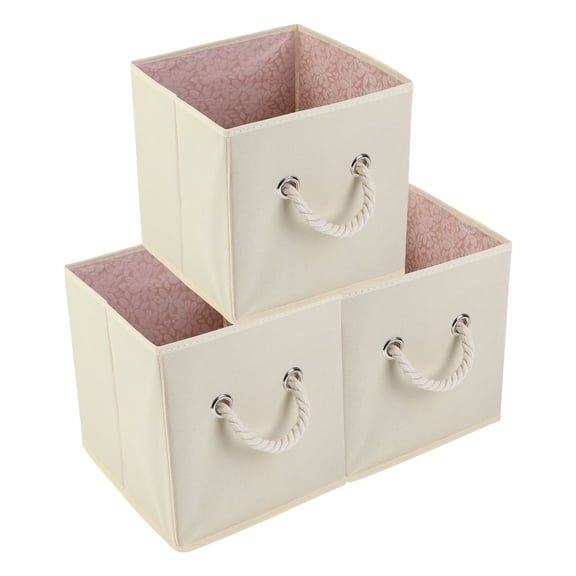 Unique Bargains Fabric Storage Bin with Handles Beige 11*11*11in