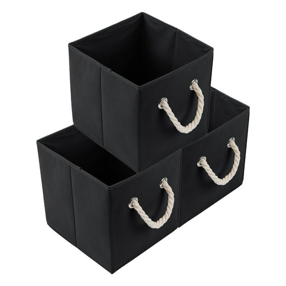 Unique Bargains Fabric Storage Bin with Handles Black 11*11*11in