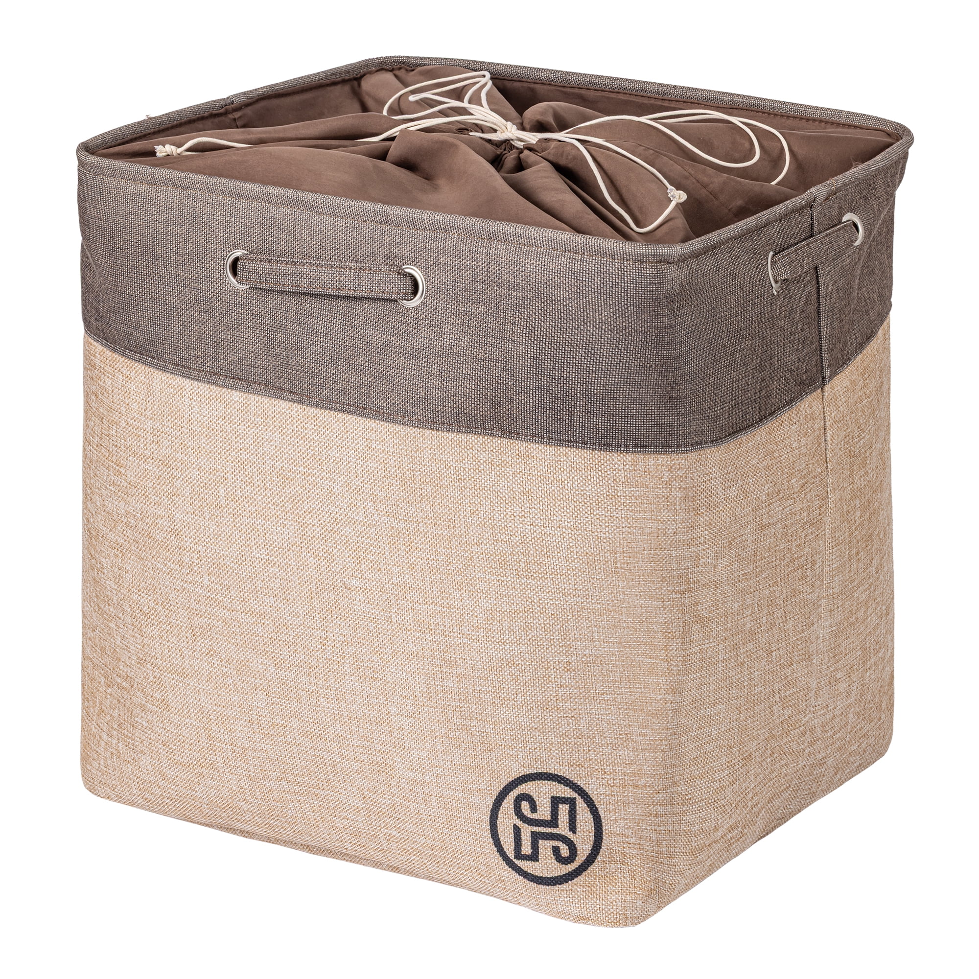 Unique Bargains Fabric Storage Bin with Handles Coffee 19.7*15.7*19.7in