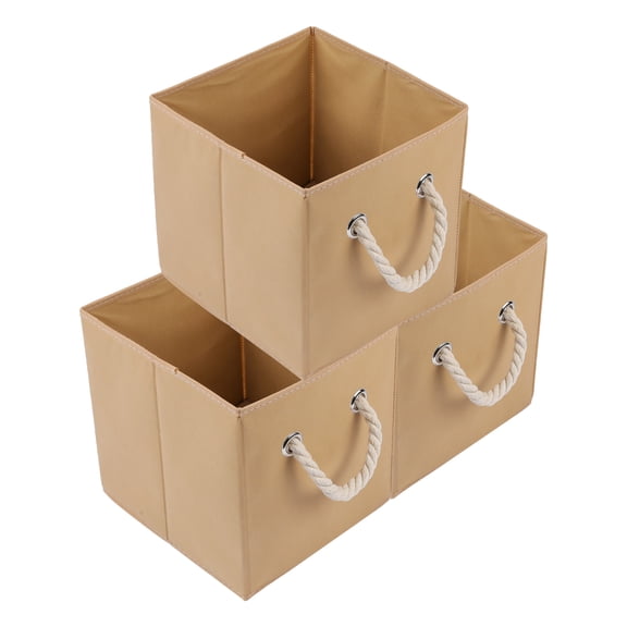 Unique Bargains Fabric Storage Bin with Handles Khaki 11*11*11in