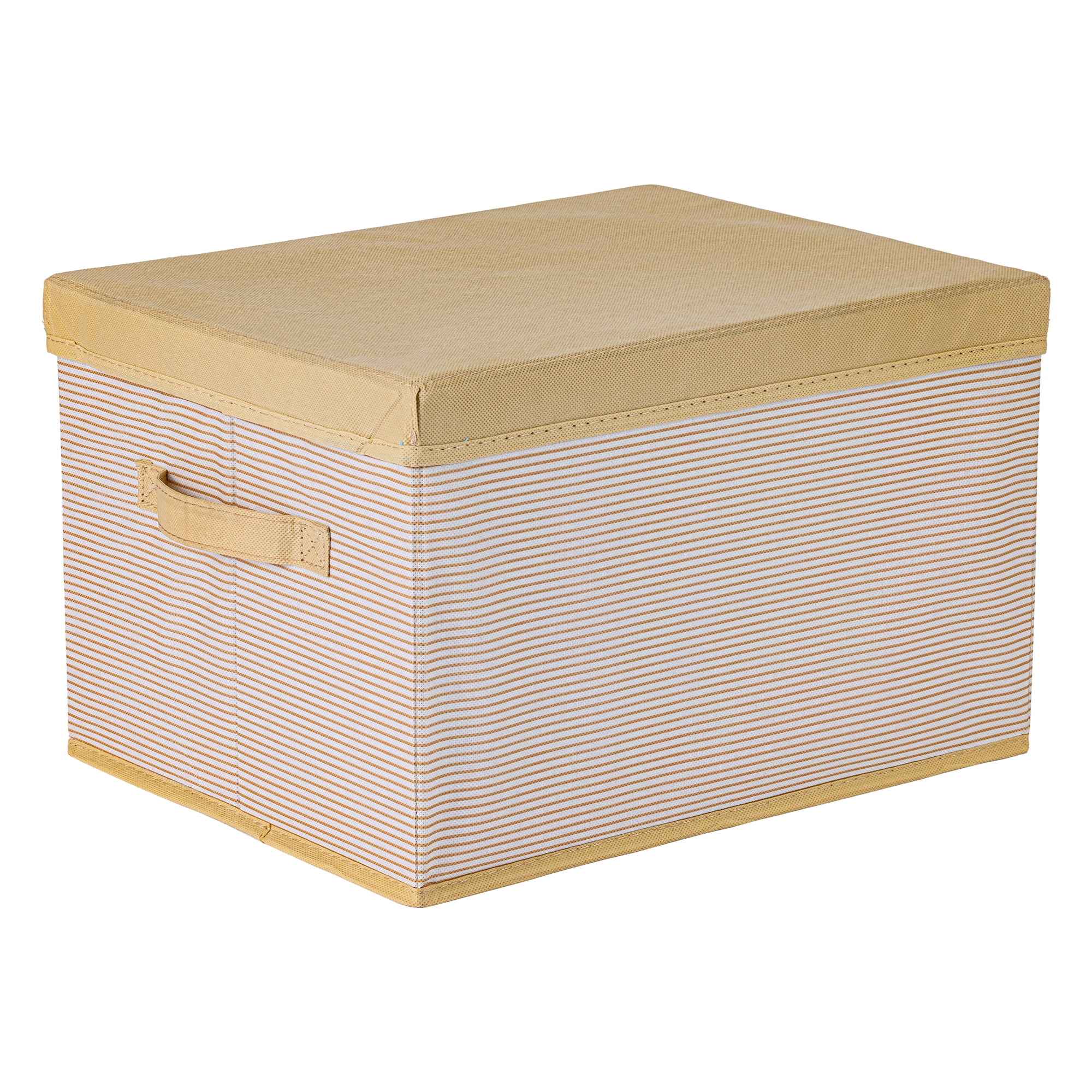 Unique Bargains Fabric Storage Bin with Handles and Lid Coffee 17.7*13.8*11in