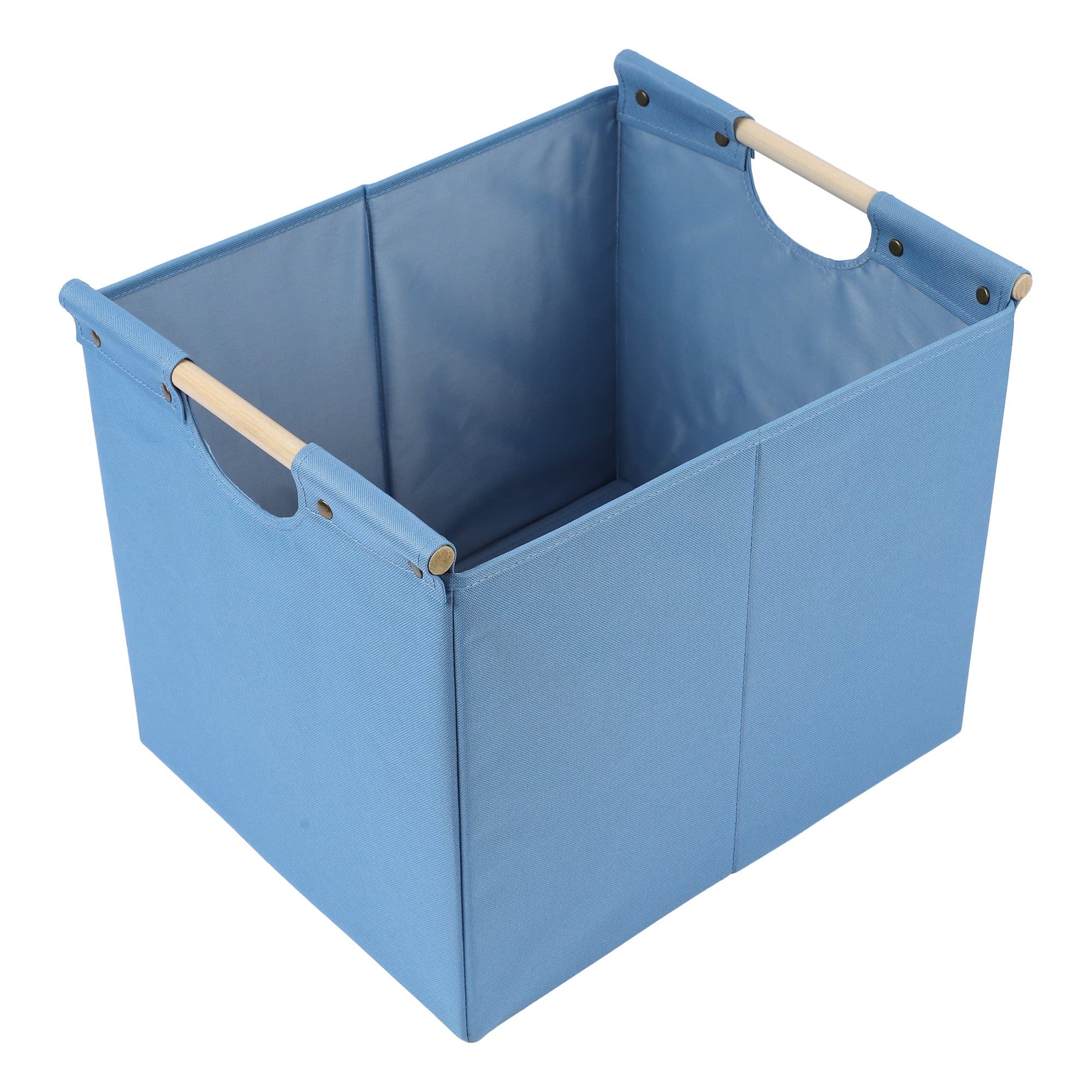 Unique Bargains Fabric Storage Bin with Wooden Handles Blue 15*12.8*12.8