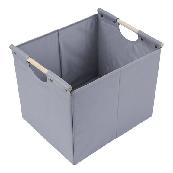 Unique Bargains Fabric Storage Bin with Wooden Handles Gray 15*12.8*12.8