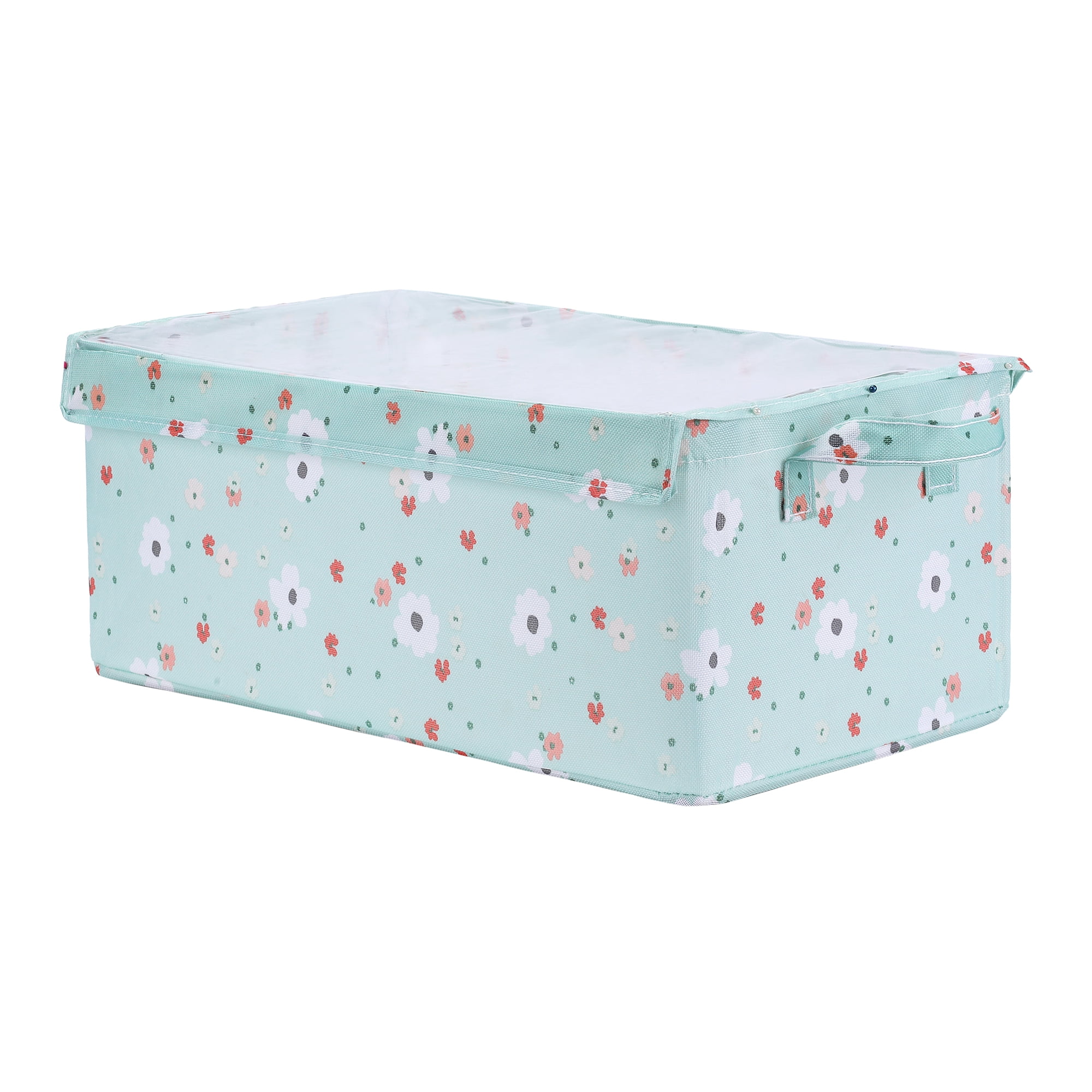 Unique Bargains Fabric Storage Bins with Handles Collapsible Basket Green Not Lids