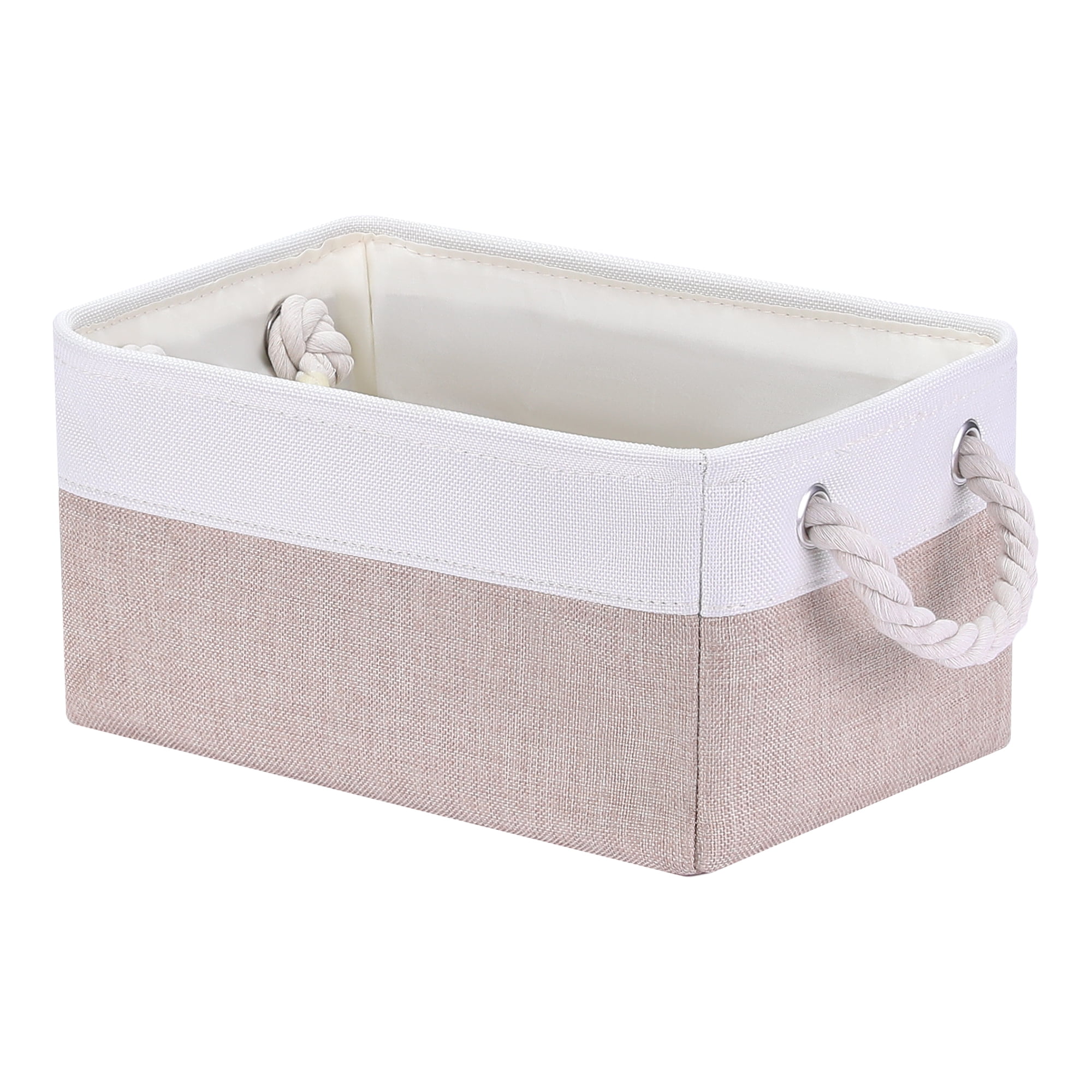Unique Bargains Fabric Storage Cube Storage Bin Storage Basket White/Khaki 12*8*6in