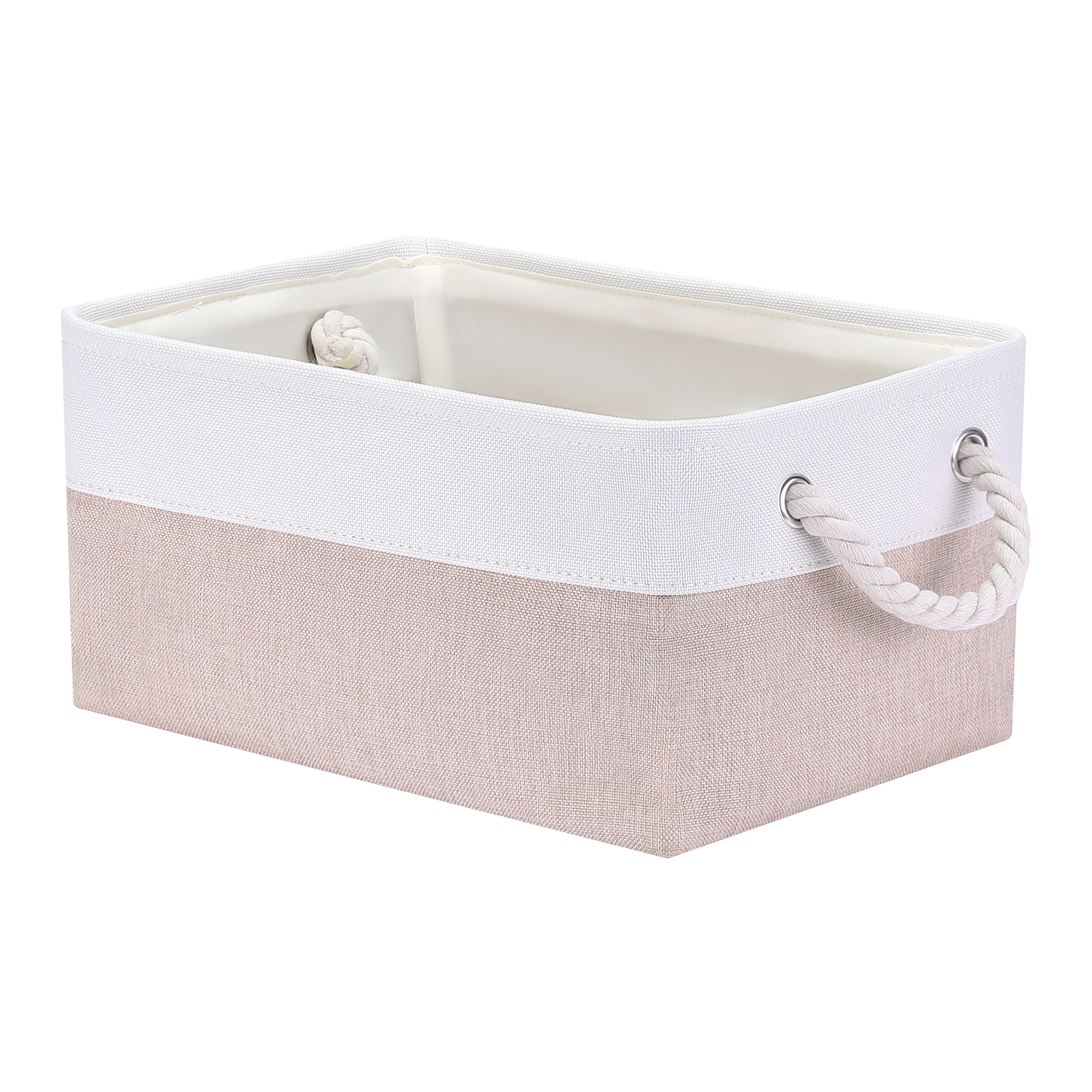 Unique Bargains Fabric Storage Cube Storage Bin Storage Basket White/Khaki 14*10*7in
