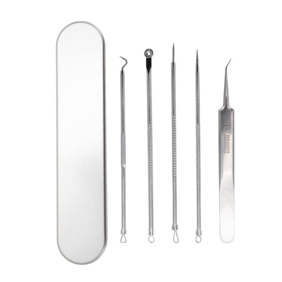 Unique Bargains Facial Inclined Clamp Pimple Extractor Tool Set 6.88"x1.37" Silver Tone 1 Set