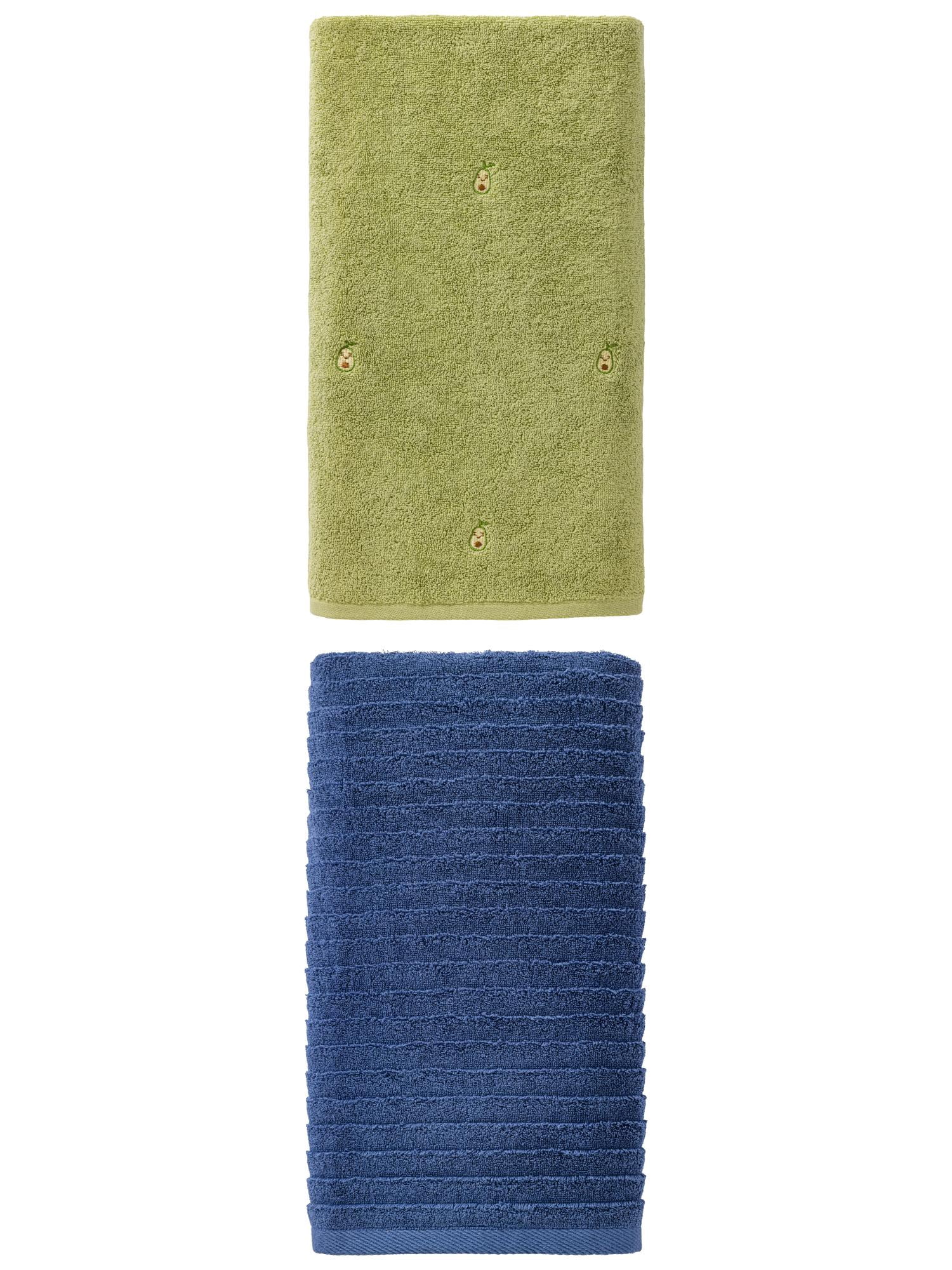 Unique Bargains Fade Resistant Bath Towel 2 Pack Avocado Green/Dark Blue 55" x 28"