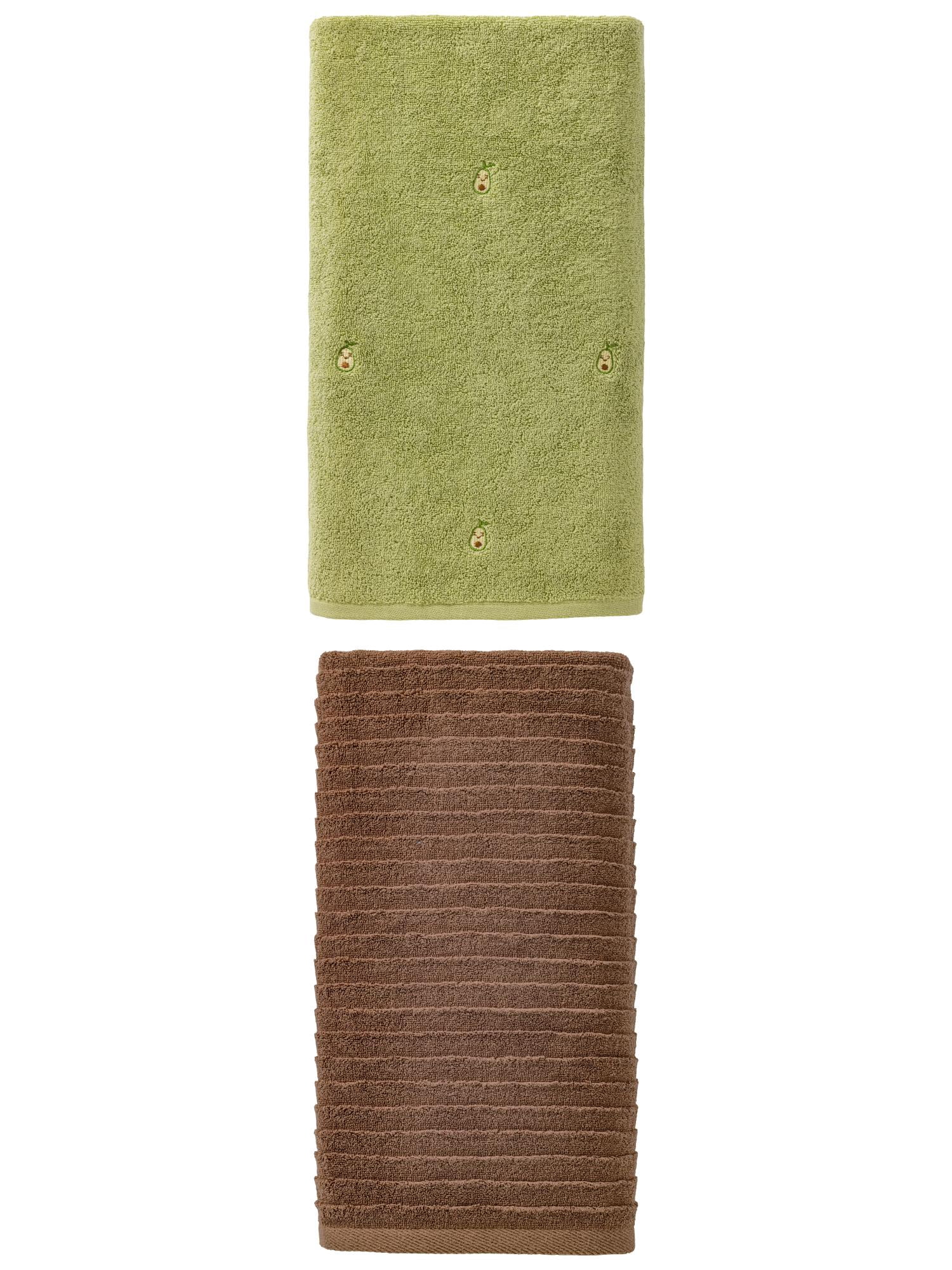 Unique Bargains Fade Resistant Bath Towel 2 Pack Avocado Green/Dark Brown 55" x 28"