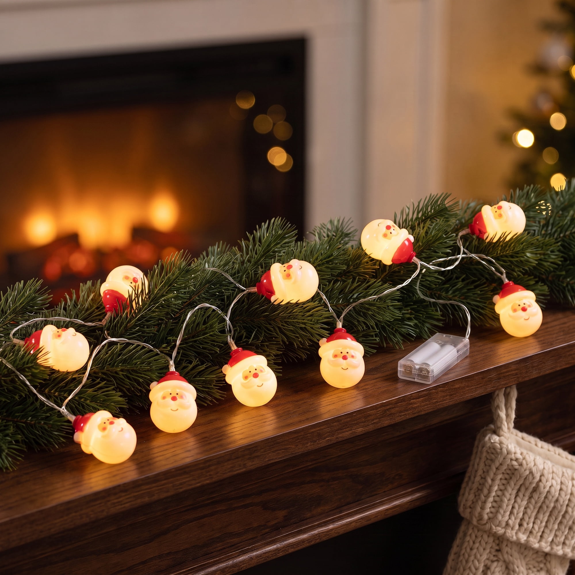 Unique Bargains Fairy Garlands Yuletide Noel Lamps 4.9 ft Red Hat Man Battery Operated