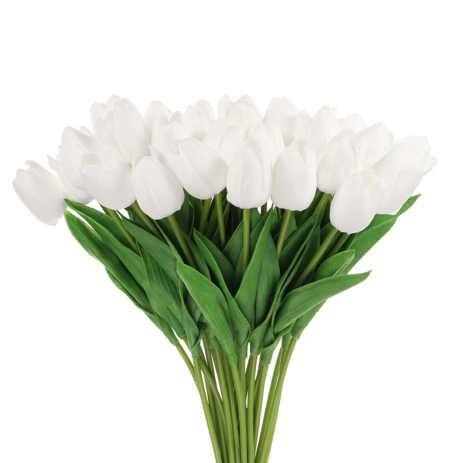 Unique Bargains Fake Tulips Flowers PU Artificial Tulips Real Touch with Stems 24Pcs White