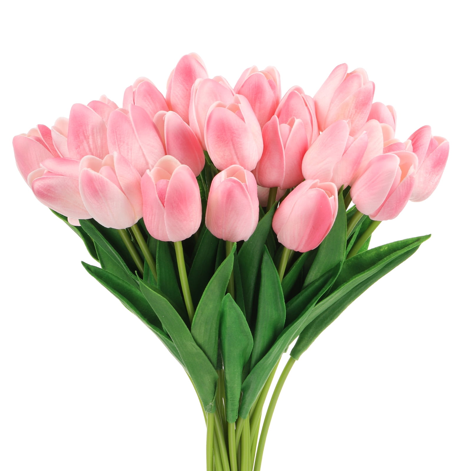 Unique Bargains Fake Tulips Flowers PU Tulips Real Touch with Stems 24Pcs One-third Pink