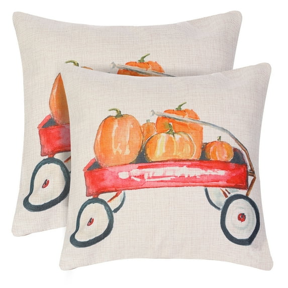 Unique Bargains Fall Pumpkin Outdoor Home Decorative Throw Pillow Covers (2 Count) Beige-2 18" x 18"