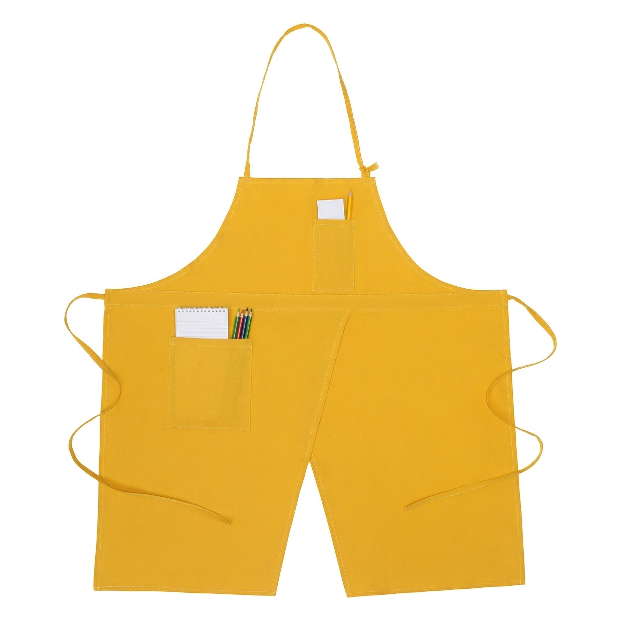 Unique Bargains Farmhouse Durable Cotton Apron with Pockets 32.4x31.9in Sunflower Yellow